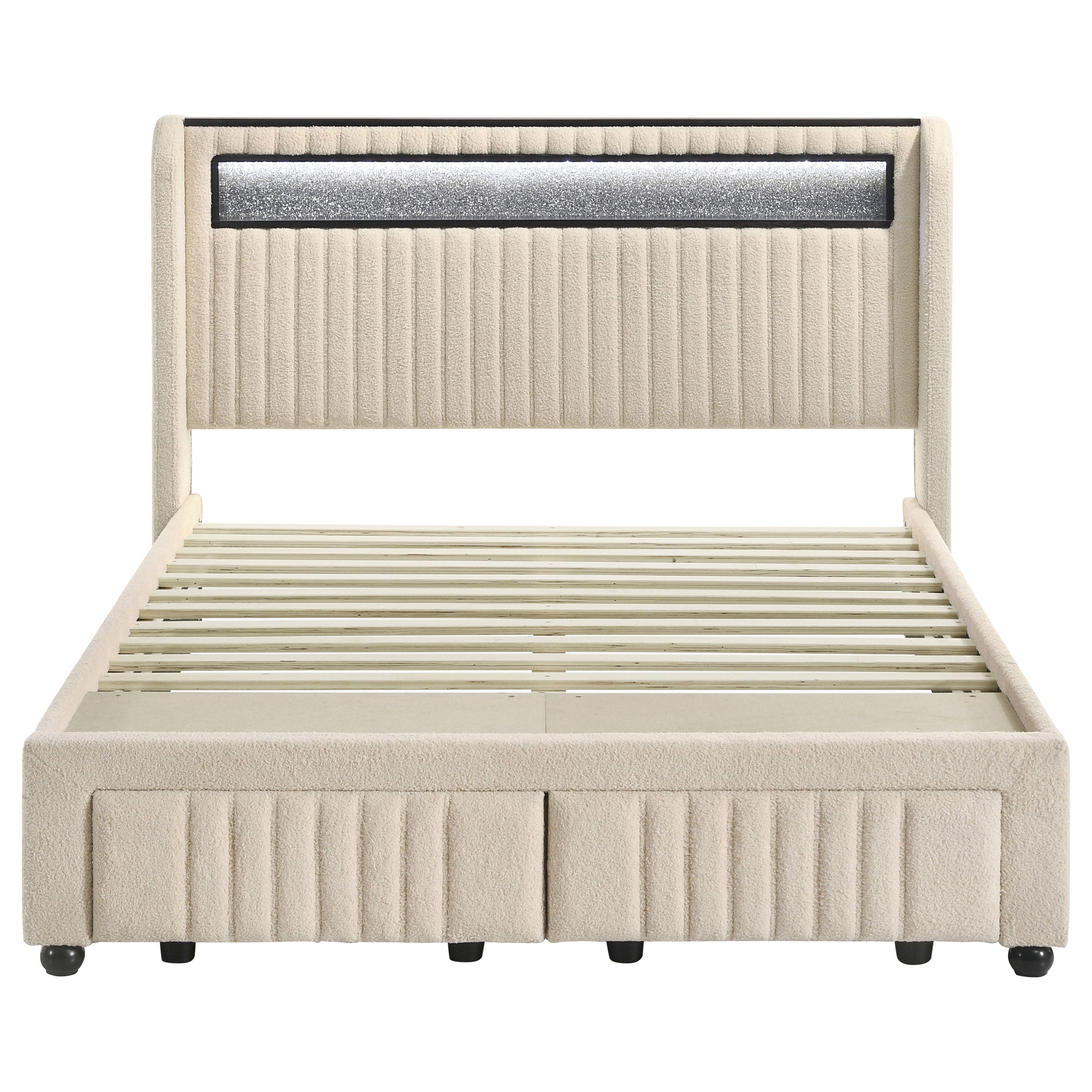 Madison Upholstered LED  Storage Platform Bed Cream