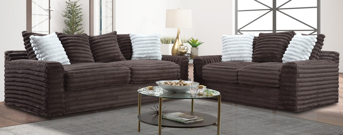 Jenna Chocolate Sofa and Loveseat Brown Corduroy Set