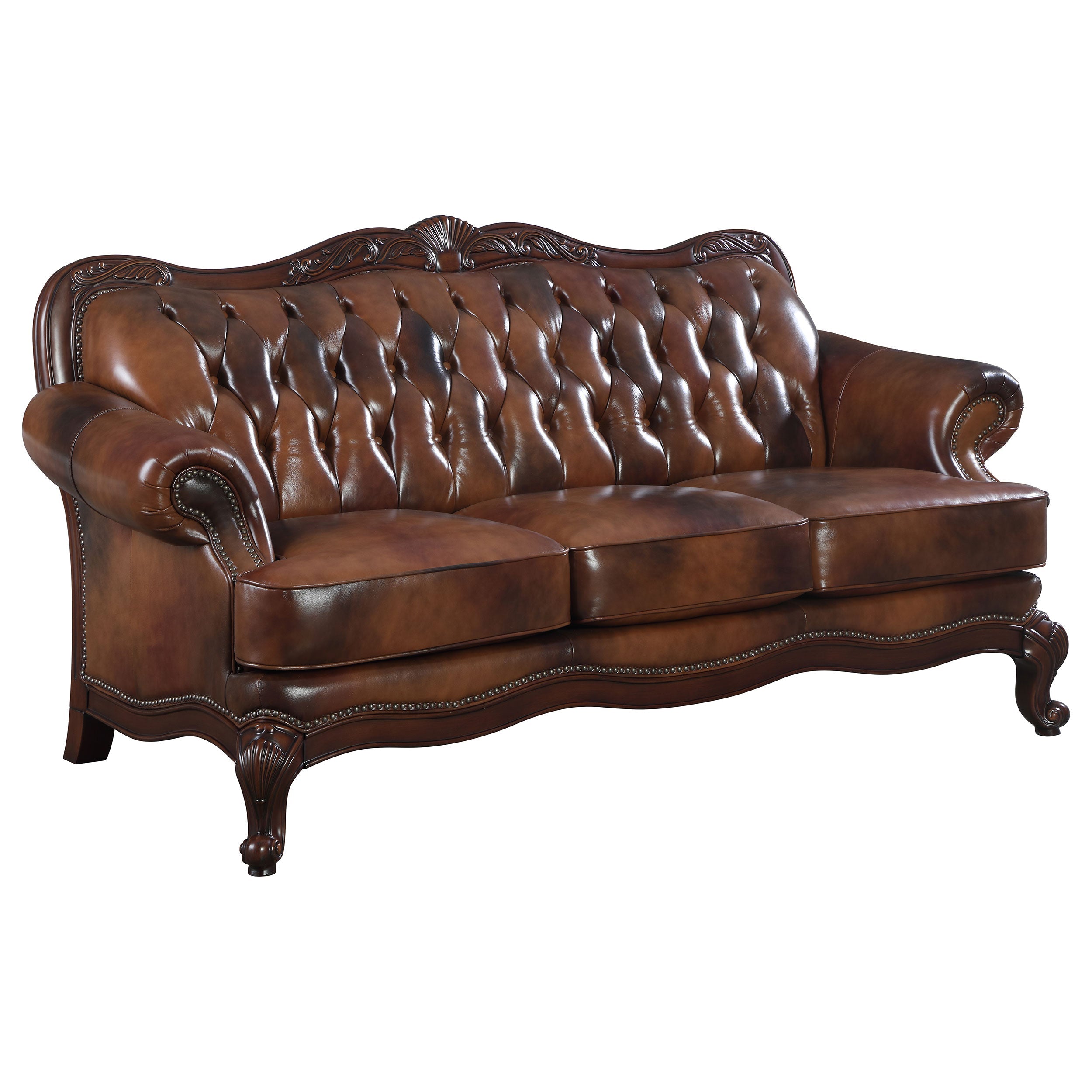 Victoria   Leather Upholstered Sofa Set Brown