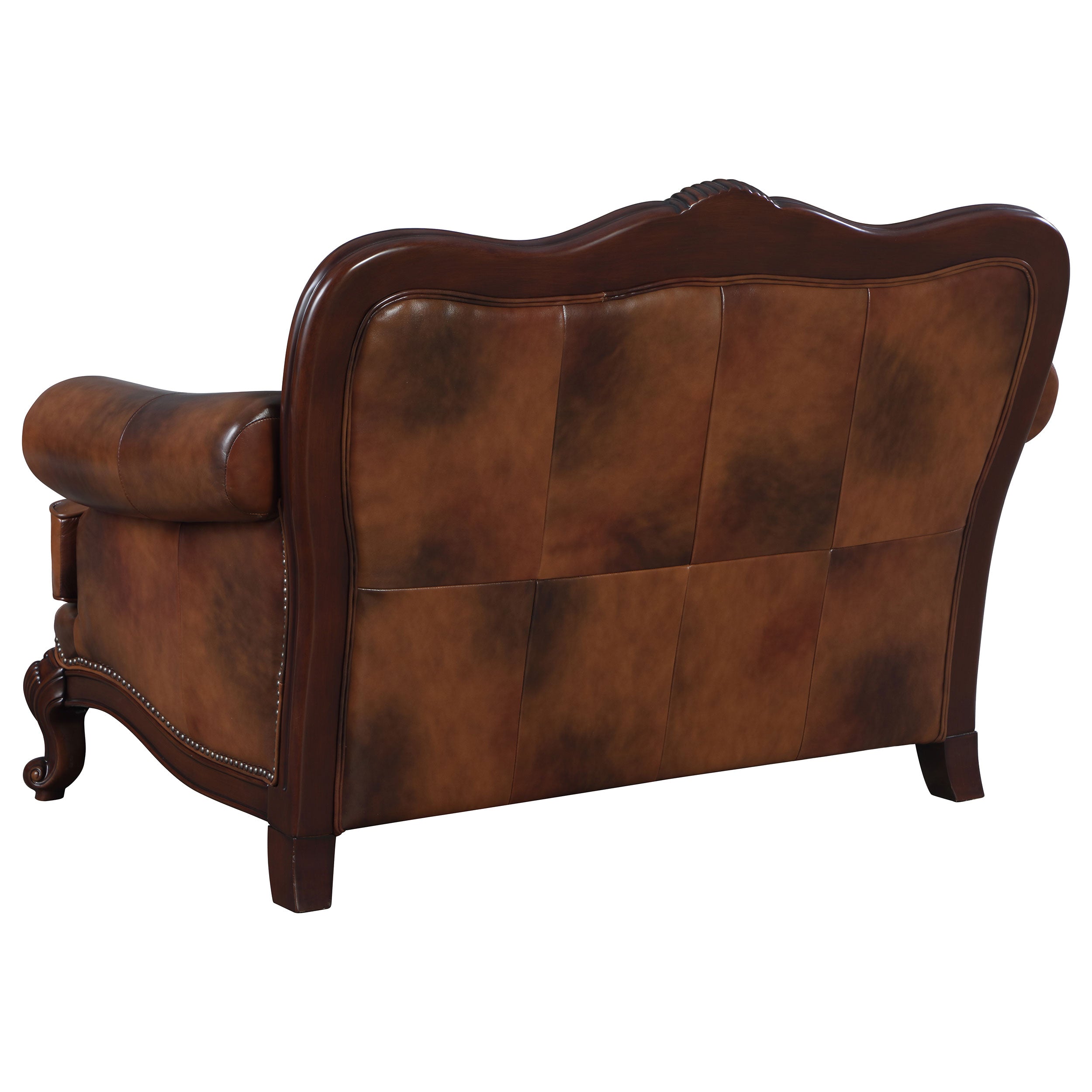 Victoria  Leather Upholstered Rolled Arm Loveseat Brown