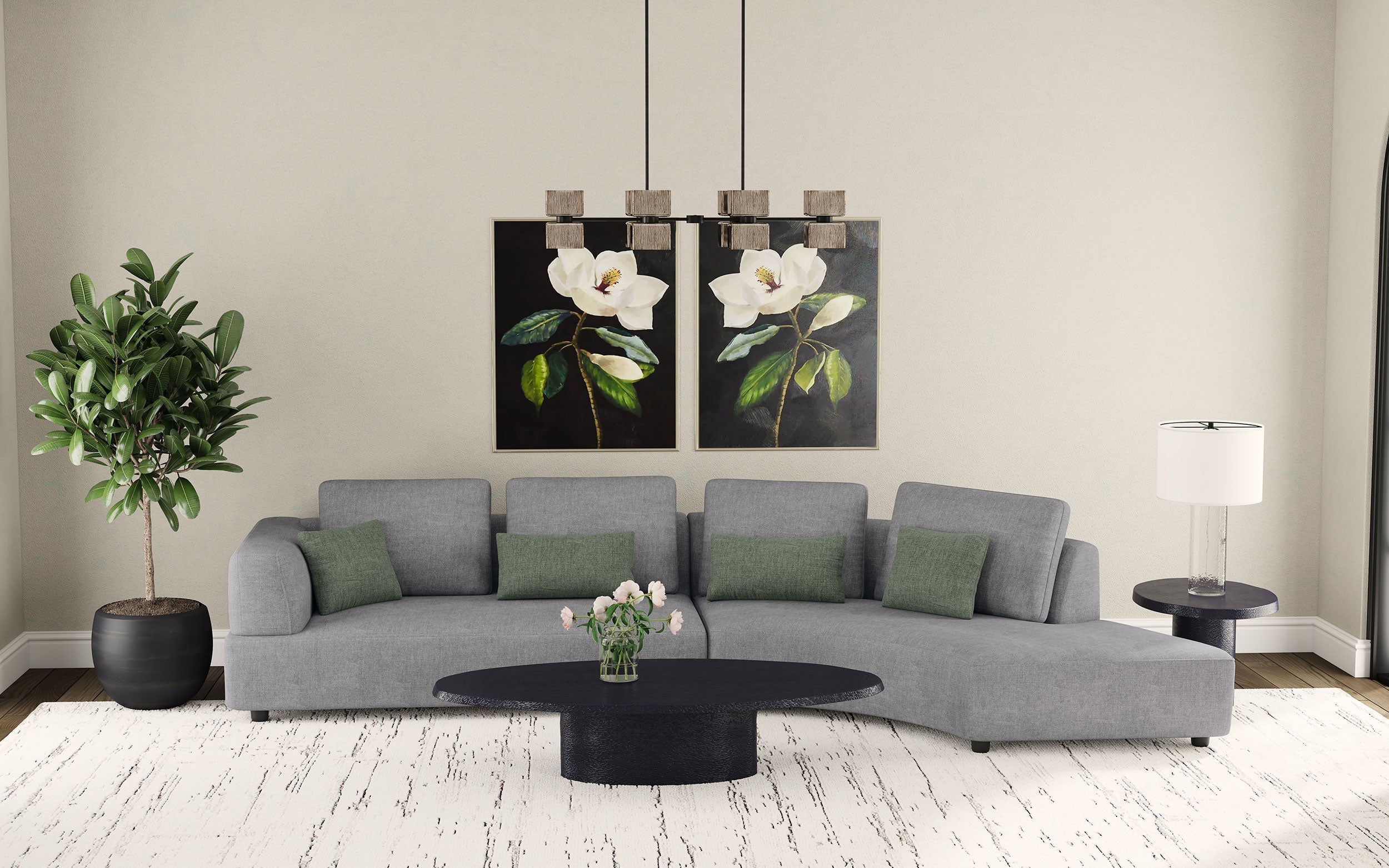 Sofá seccional tapizado Toscano de 134 pulgadas en color gris