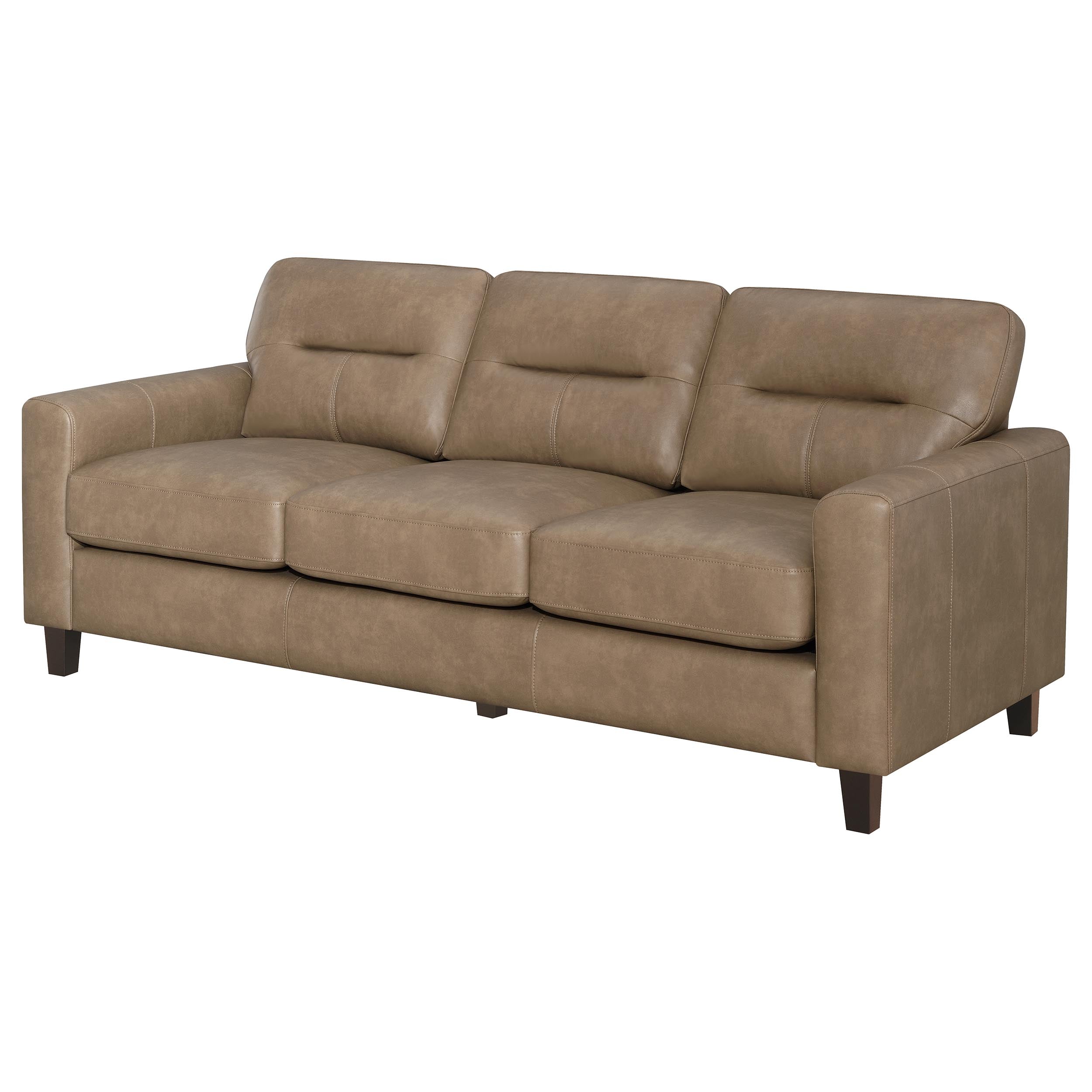 Scotland Faux Leather Upholstered Track Arm Sofa Brown