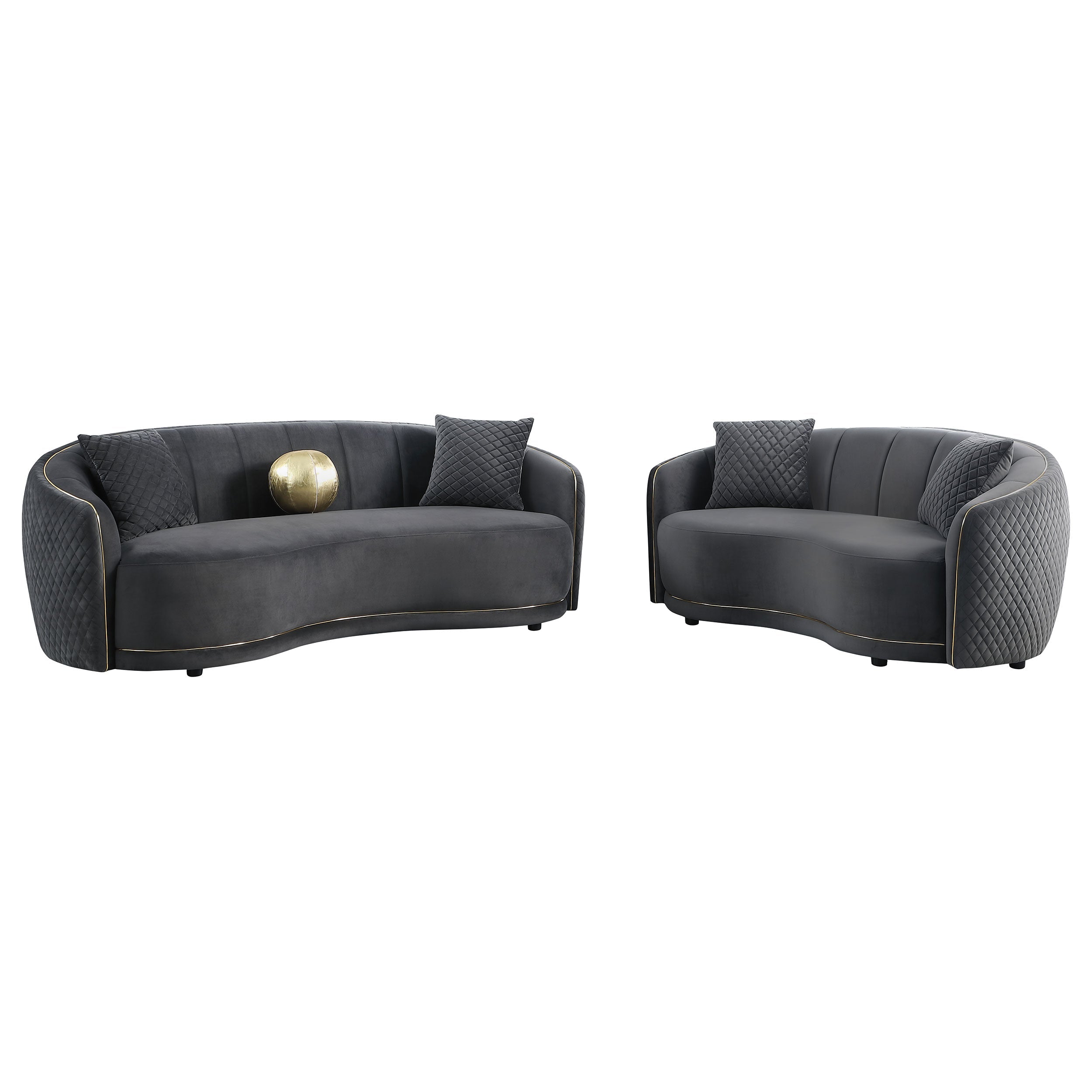 Brookside  Velvet Upholstered Sofa Set Dark Grey