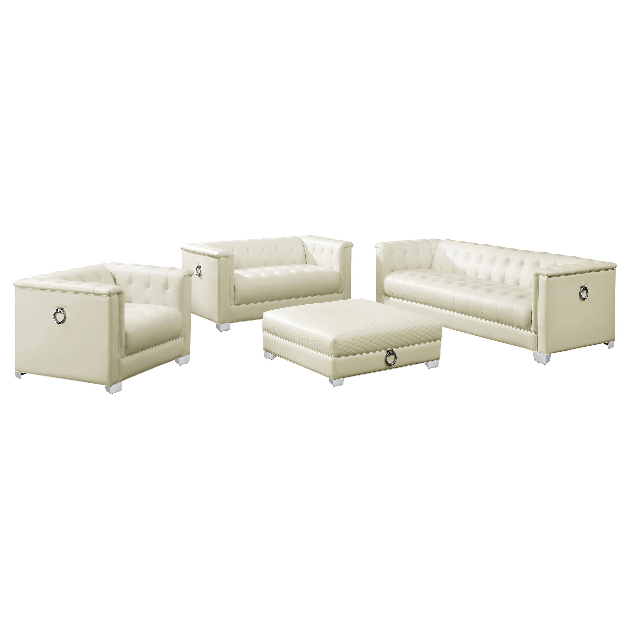 Chaviano Upholstered Track Arm Sofa Set Pearl White