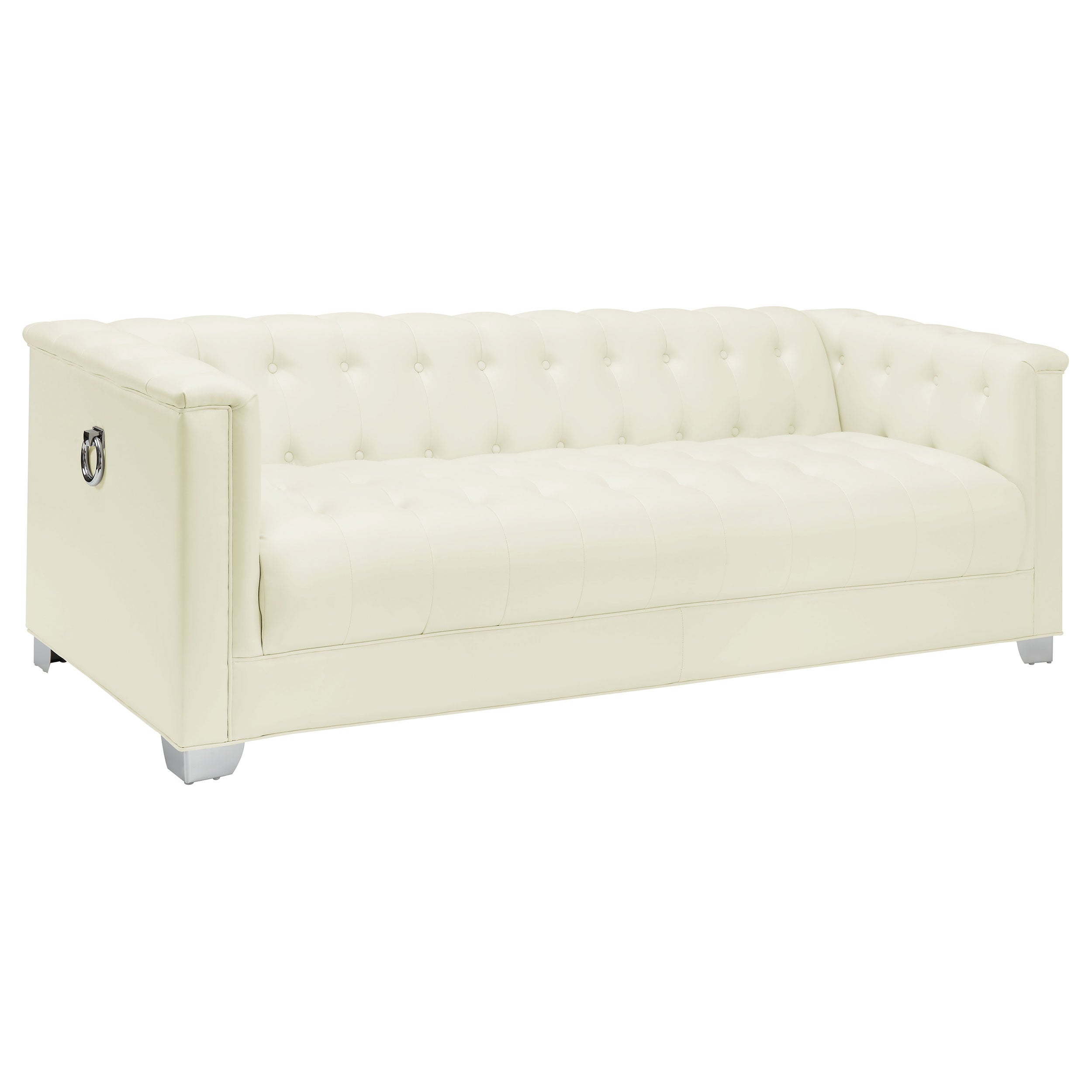Chaviano Upholstered Track Arm Sofa Set Pearl White