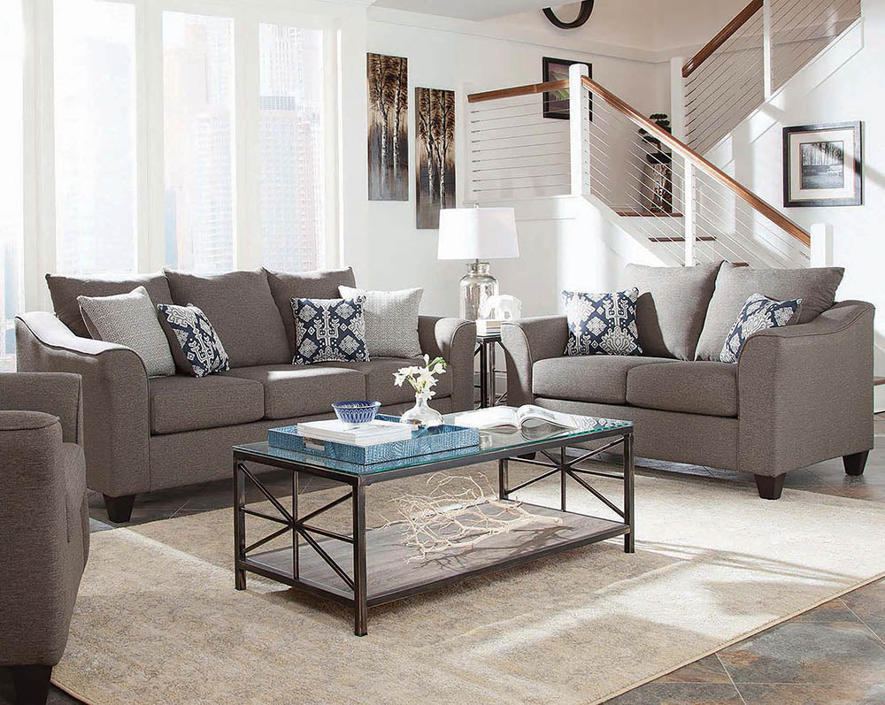 Salizar  Upholstered Flared Arm Sofa Set Grey