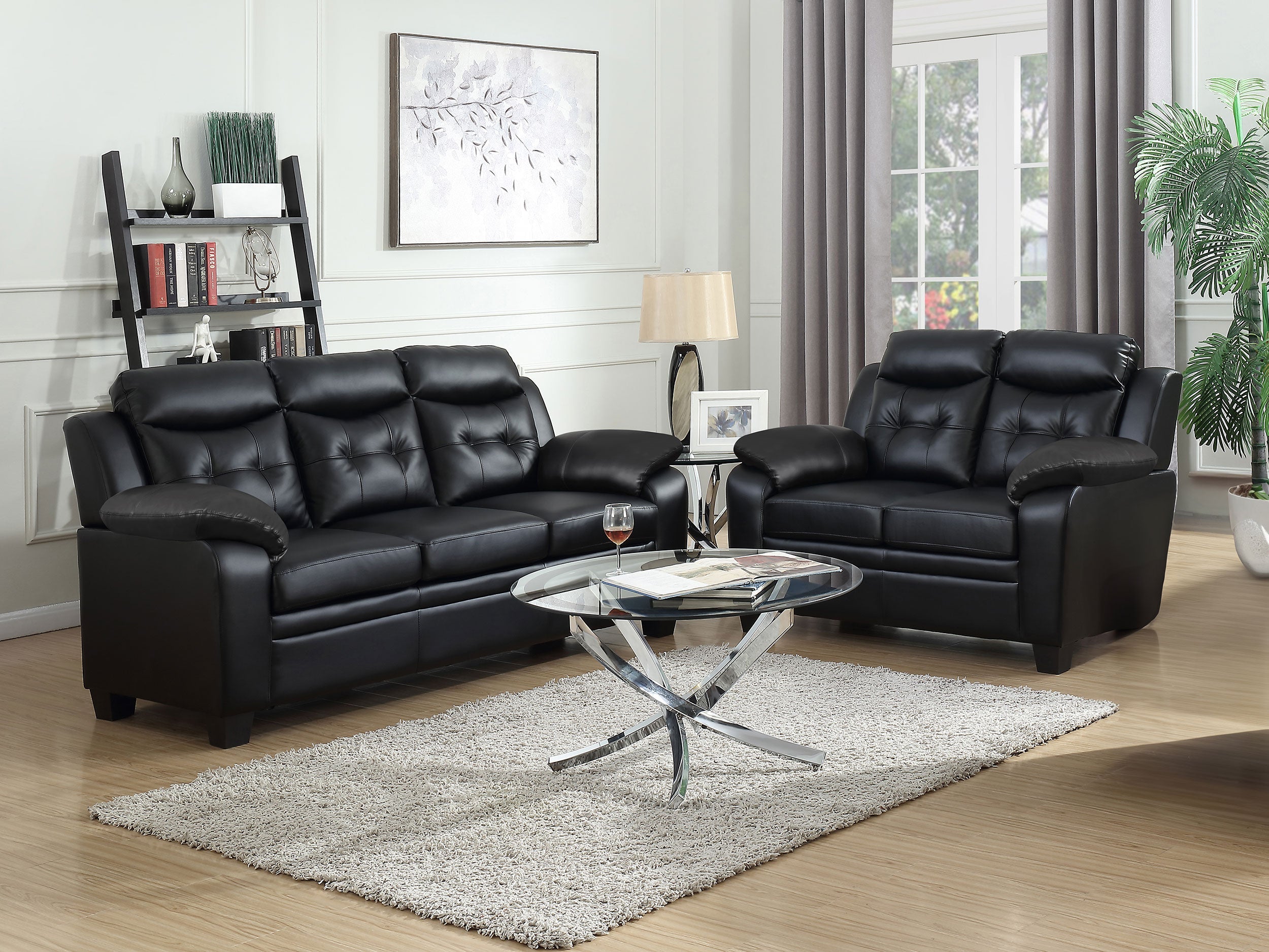 Finley Upholstered Padded Arm Tufted Sofa Set Black