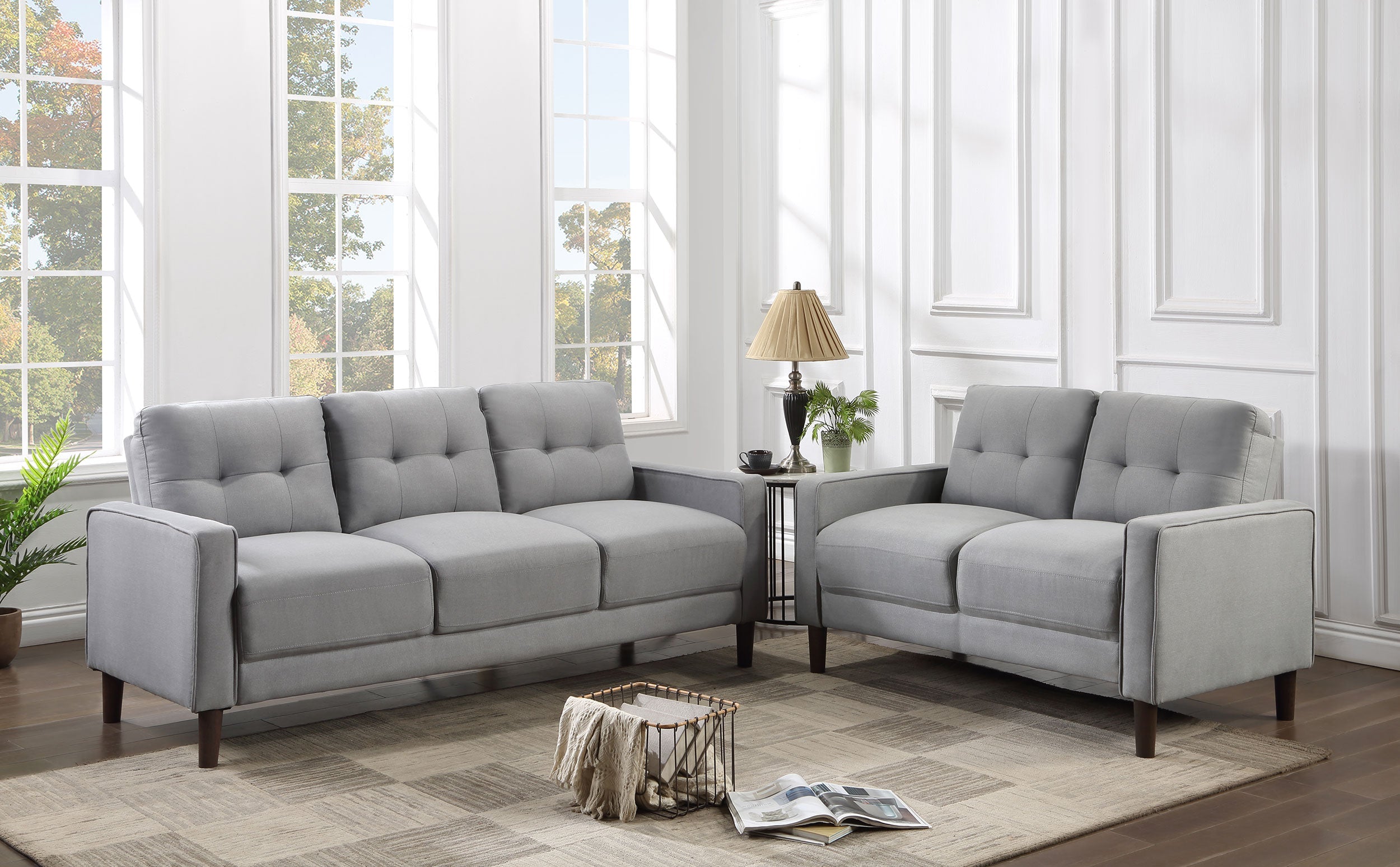 Bowen  Upholstered Track Arm Tufted Sofa Set Beige