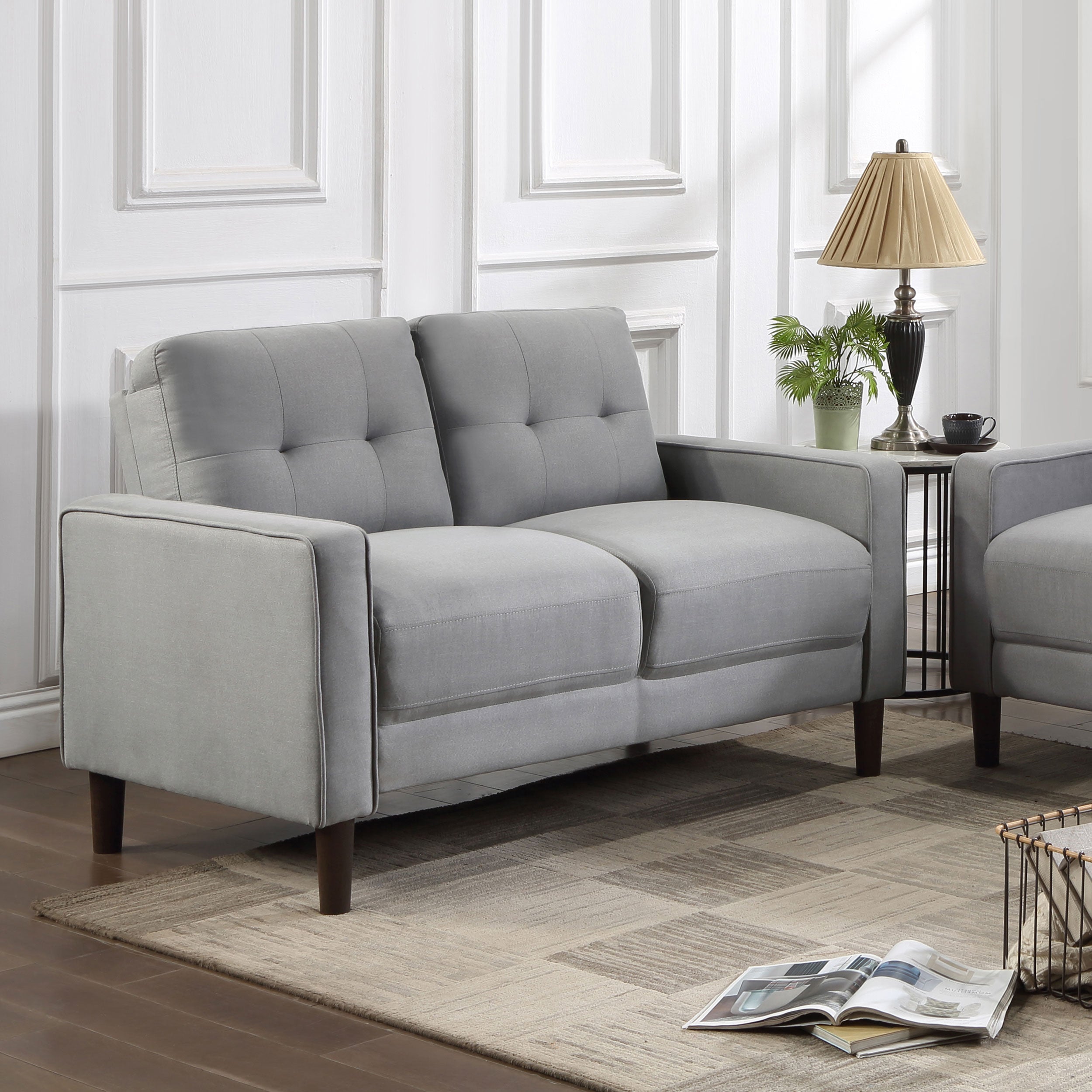 Bowen Upholstered Track Arm Tufted Loveseat Beige