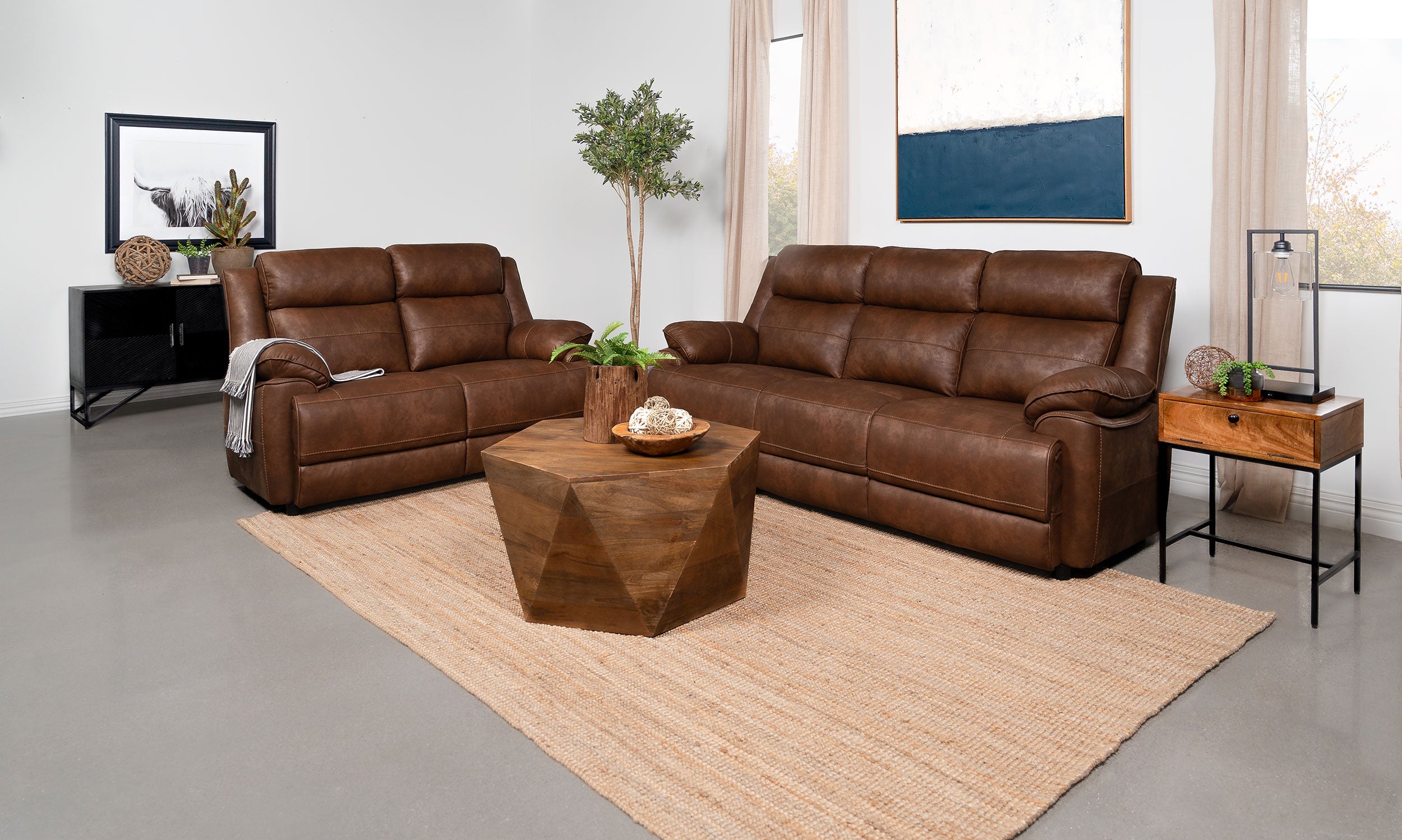 Ellington  Upholstered Padded Arm Sofa Set Dark Brown