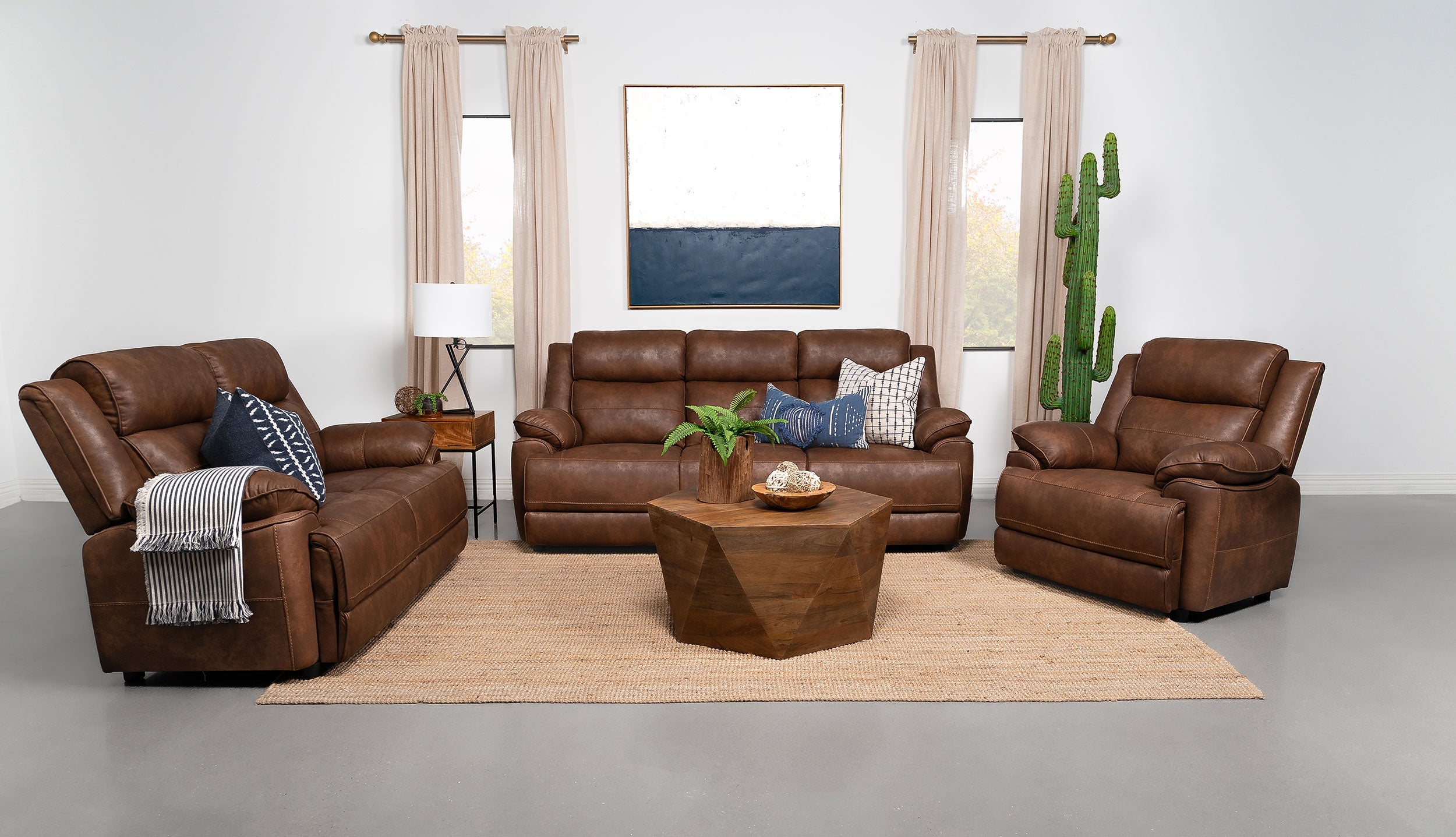 Ellington  Upholstered Padded Arm Sofa Set Dark Brown