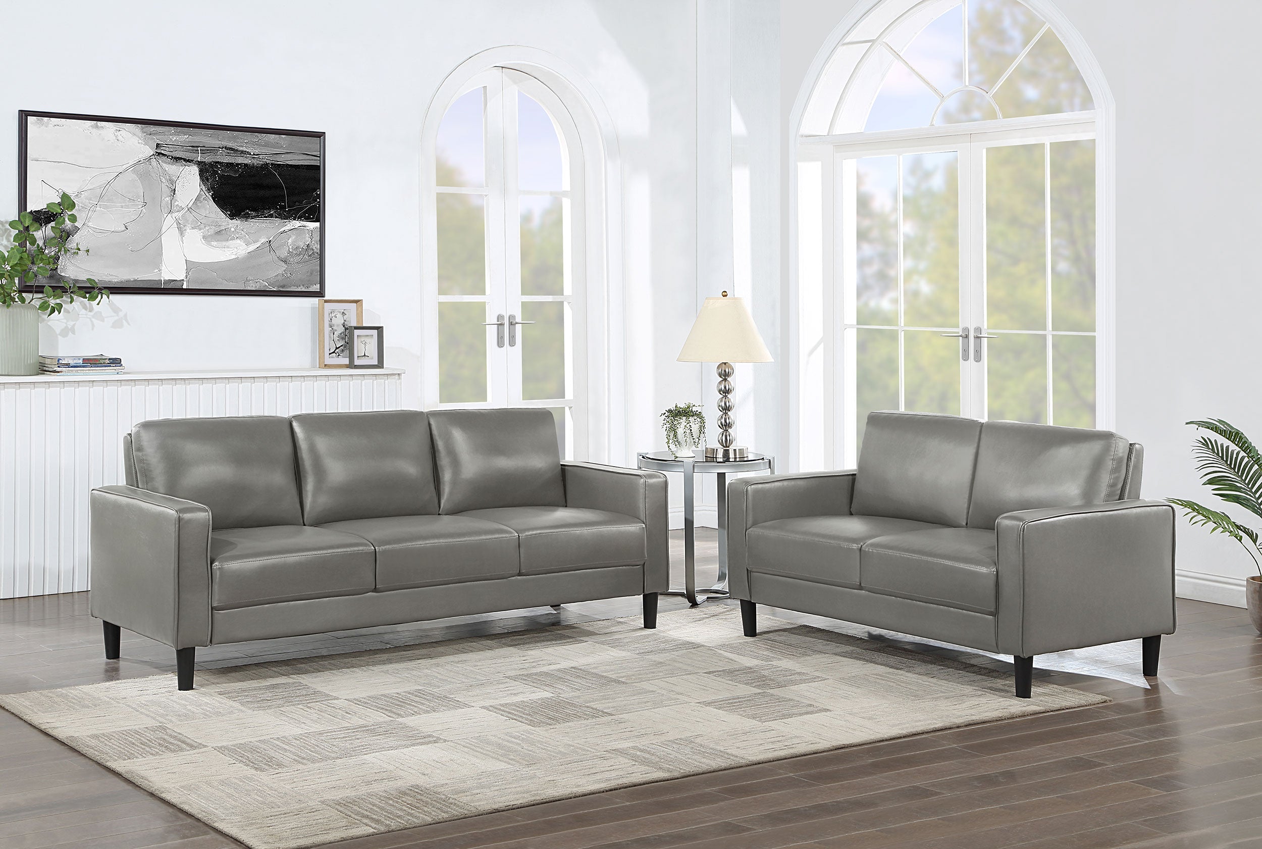 Ruth  Upholstered Track Arm Sofa Set Black