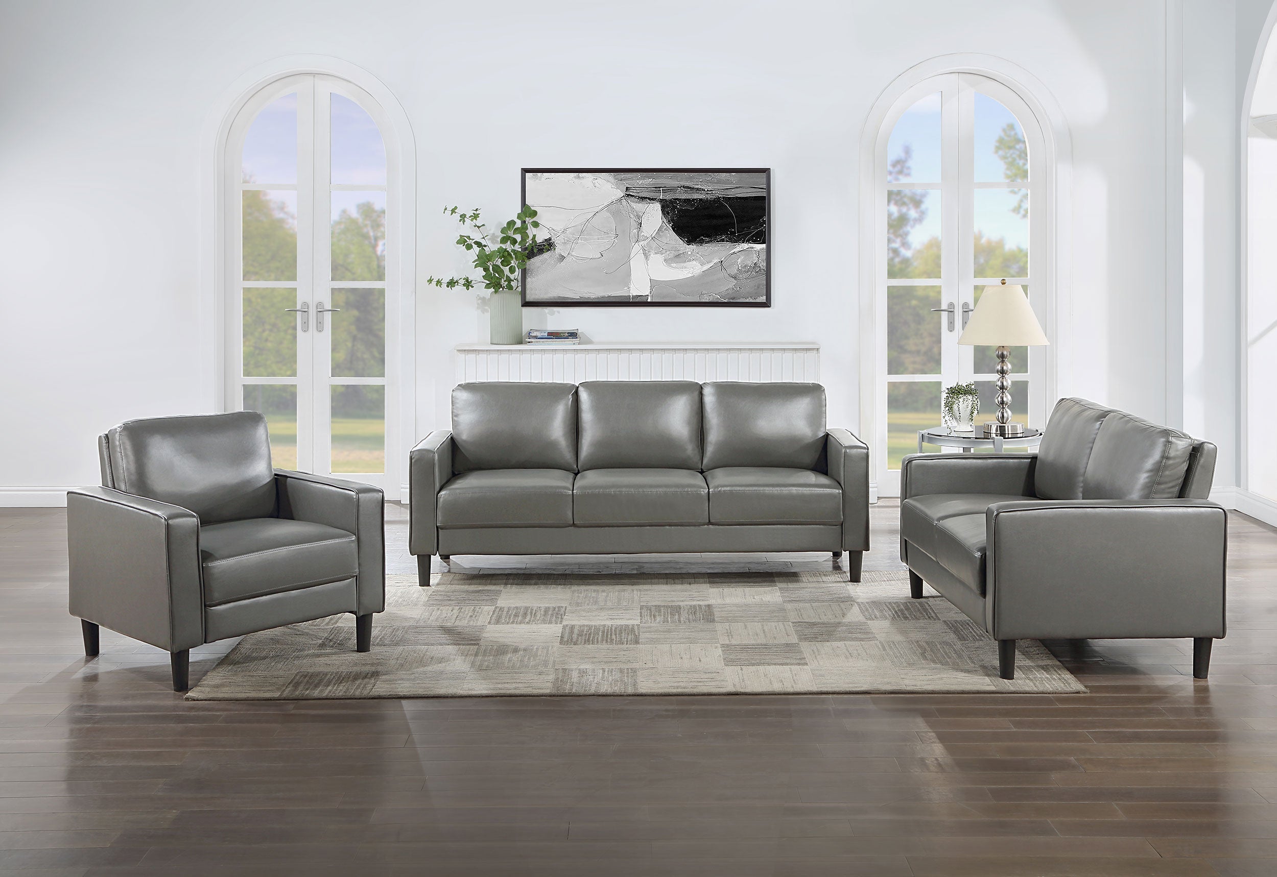 Ruth  Upholstered Track Arm Sofa Set Black
