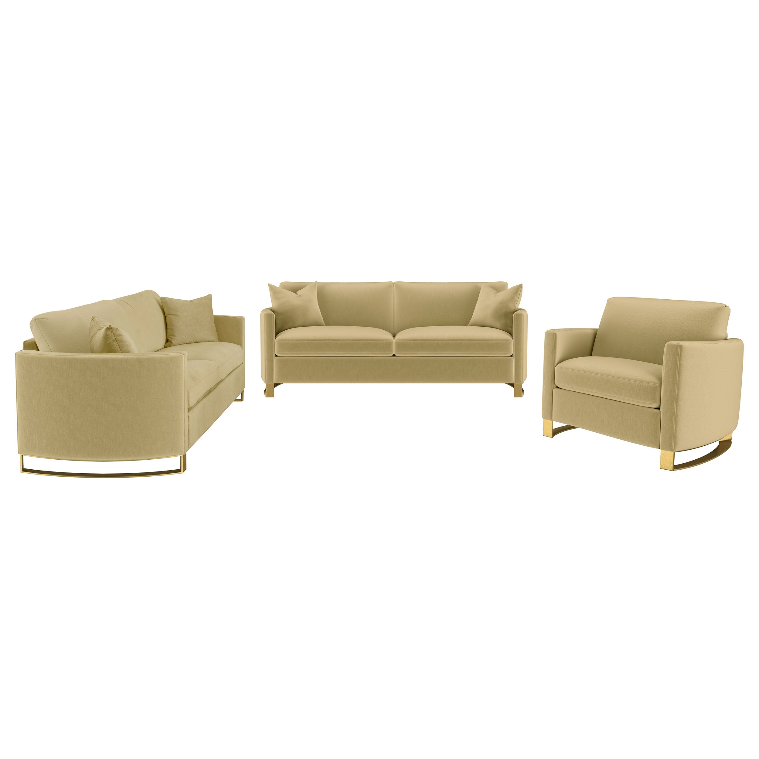 Corliss Velvet Upholstered Sofa Set Camel