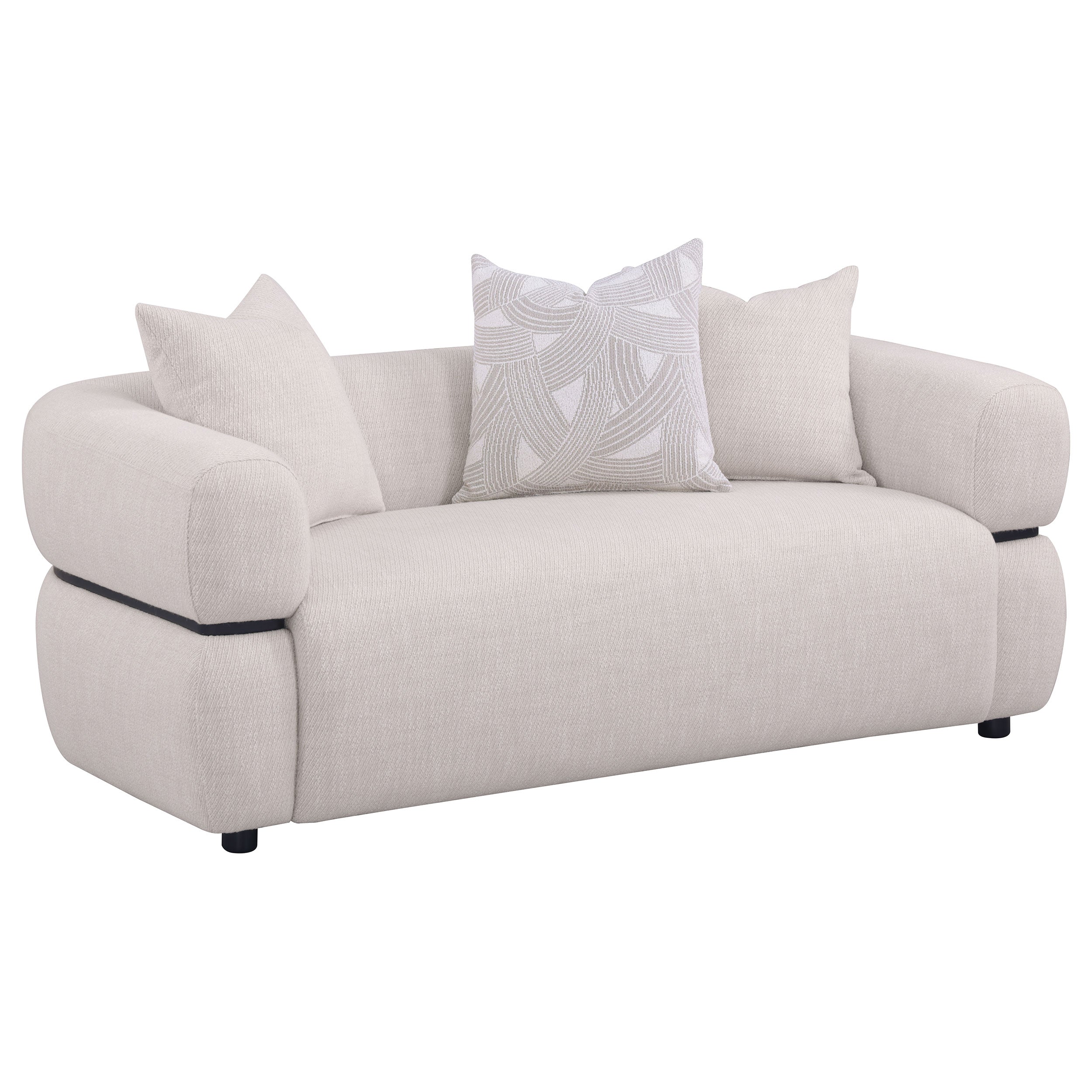 Jeanette Fabric Upholstered Round Arm Sofa Set Beige