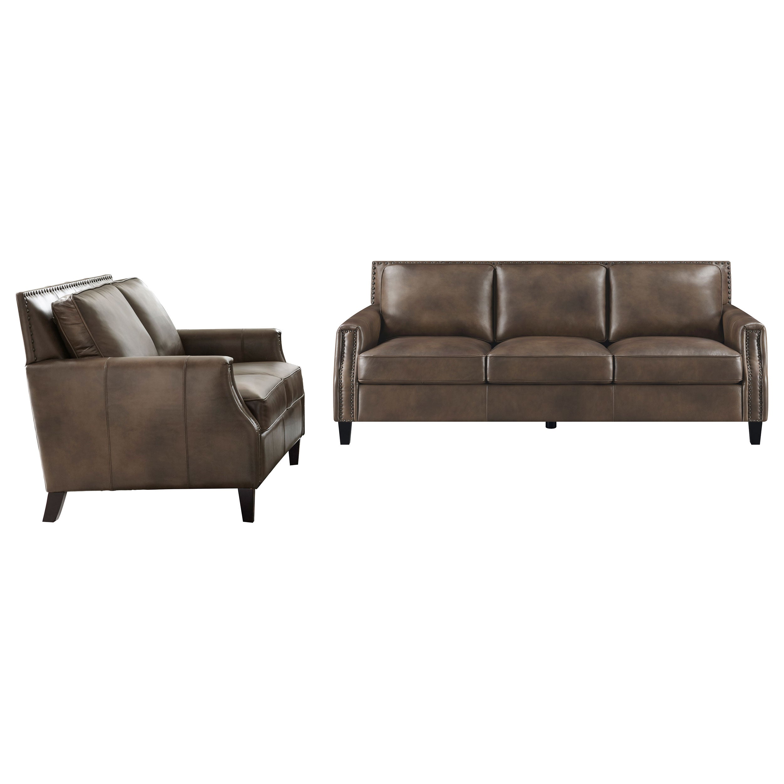 Leaton  Upholstered Recessed Arm Sofa Set Brown Sugar