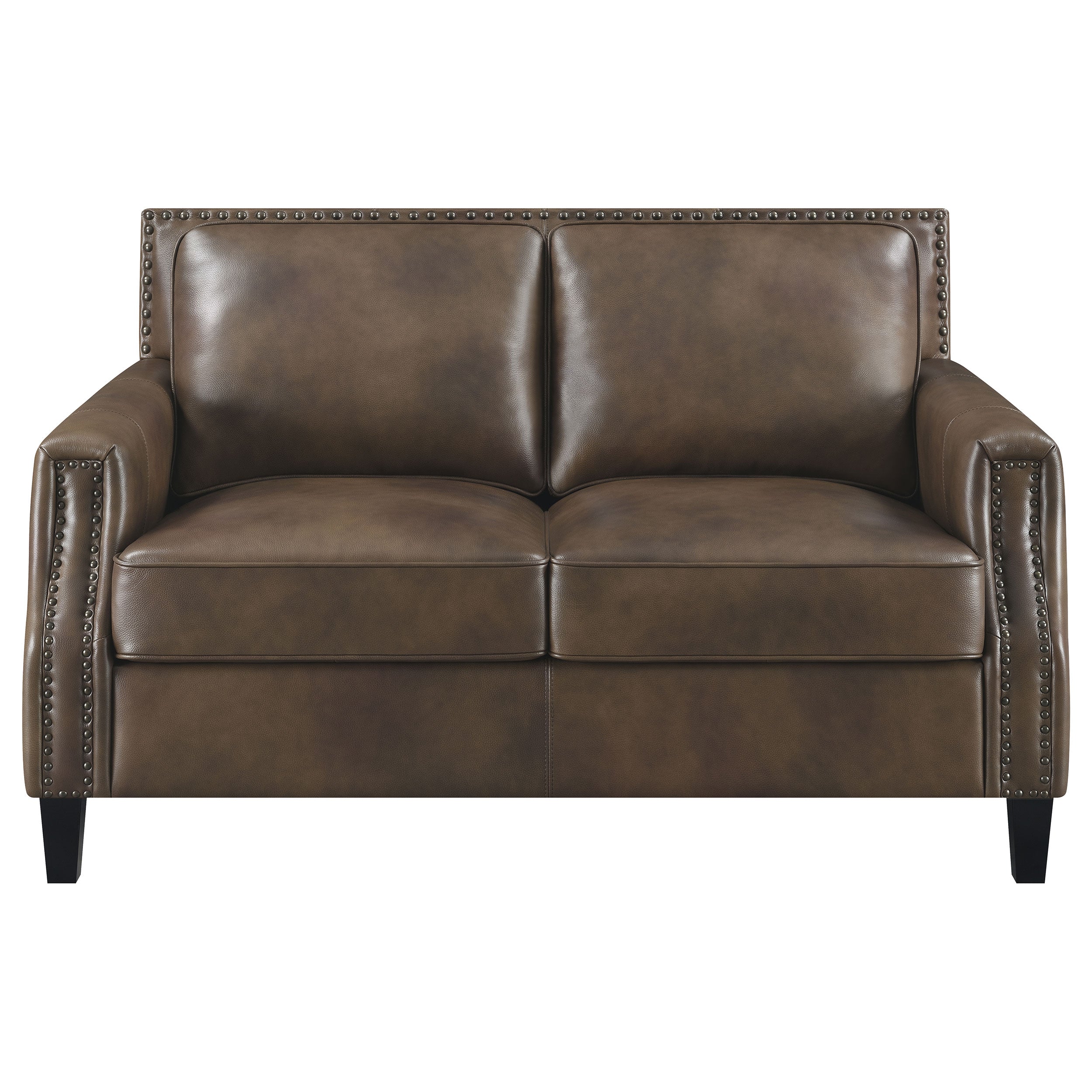 Leaton  Upholstered Recessed Arm Sofa Set Brown Sugar