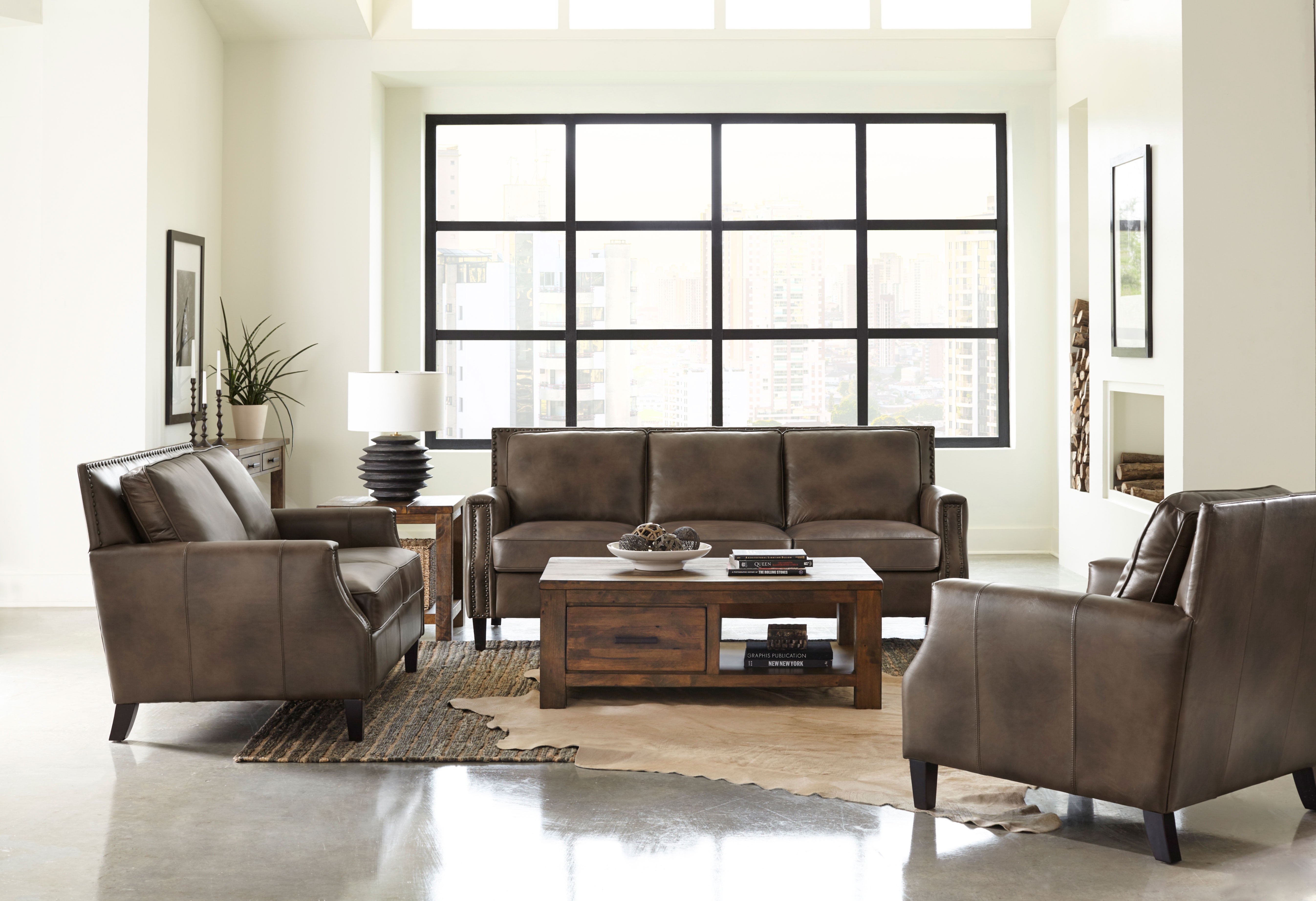 Leaton  Upholstered Recessed Arm Sofa Set Brown Sugar