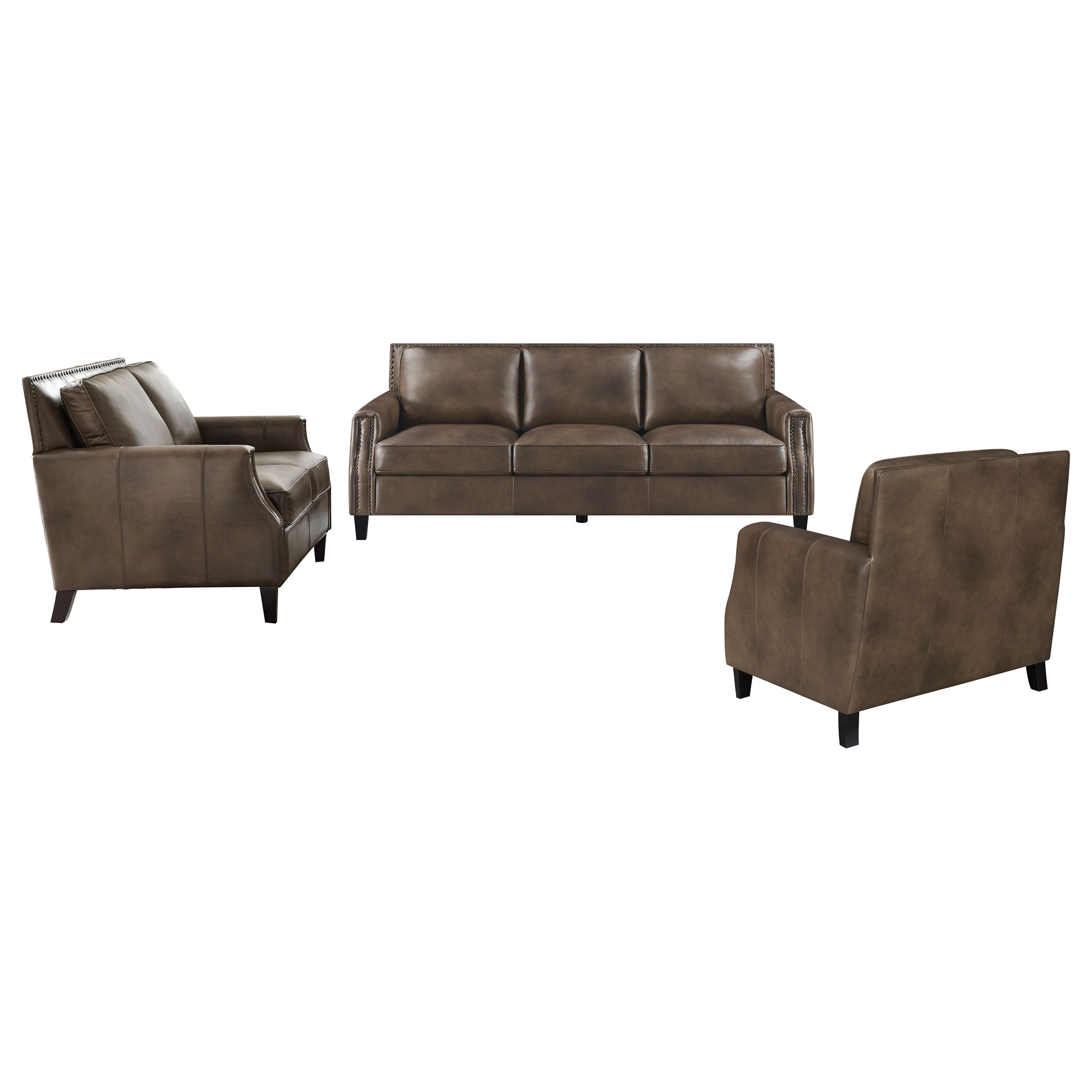 Leaton  Upholstered Recessed Arm Sofa Set Brown Sugar