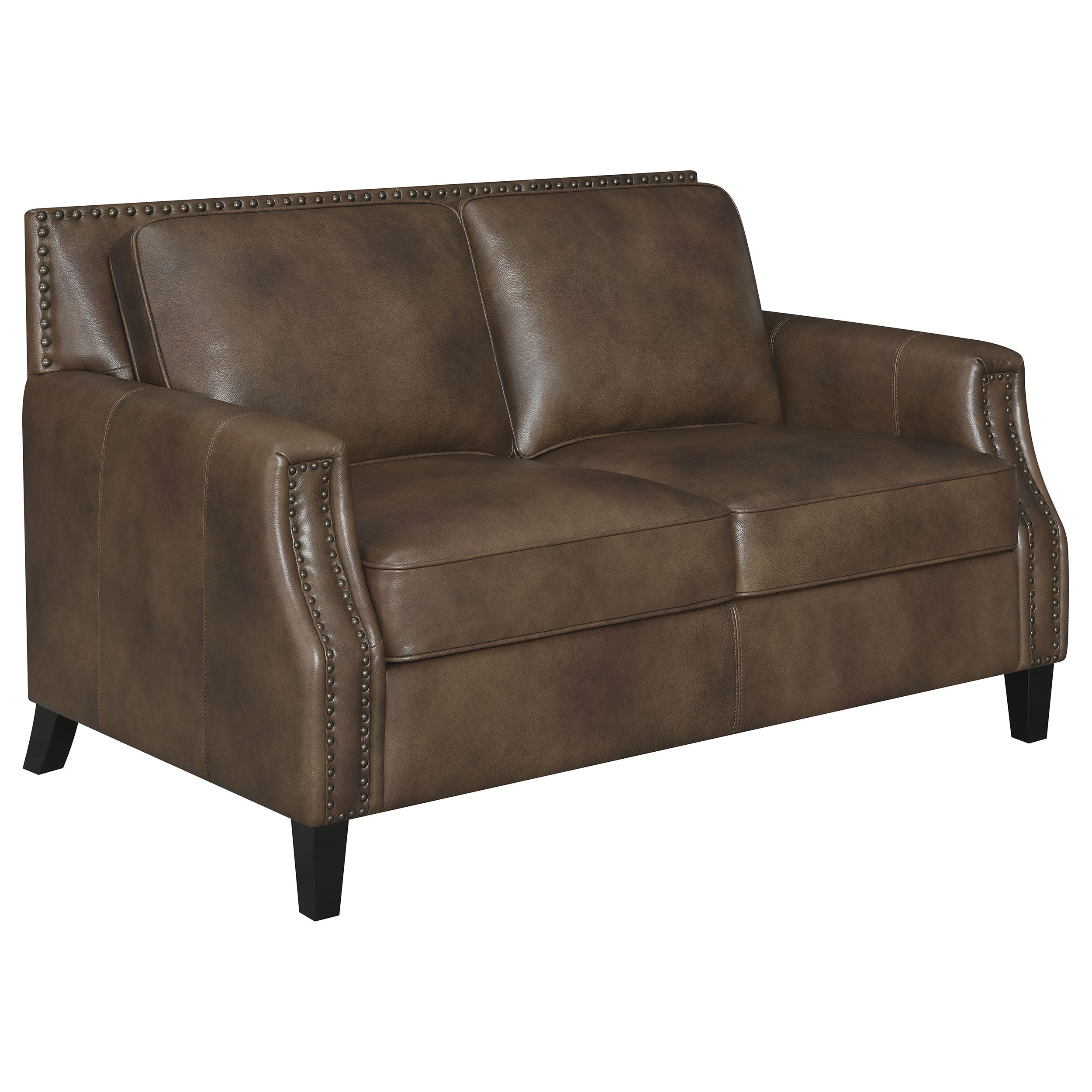 Leaton  Upholstered Recessed Arm Sofa Set Brown Sugar