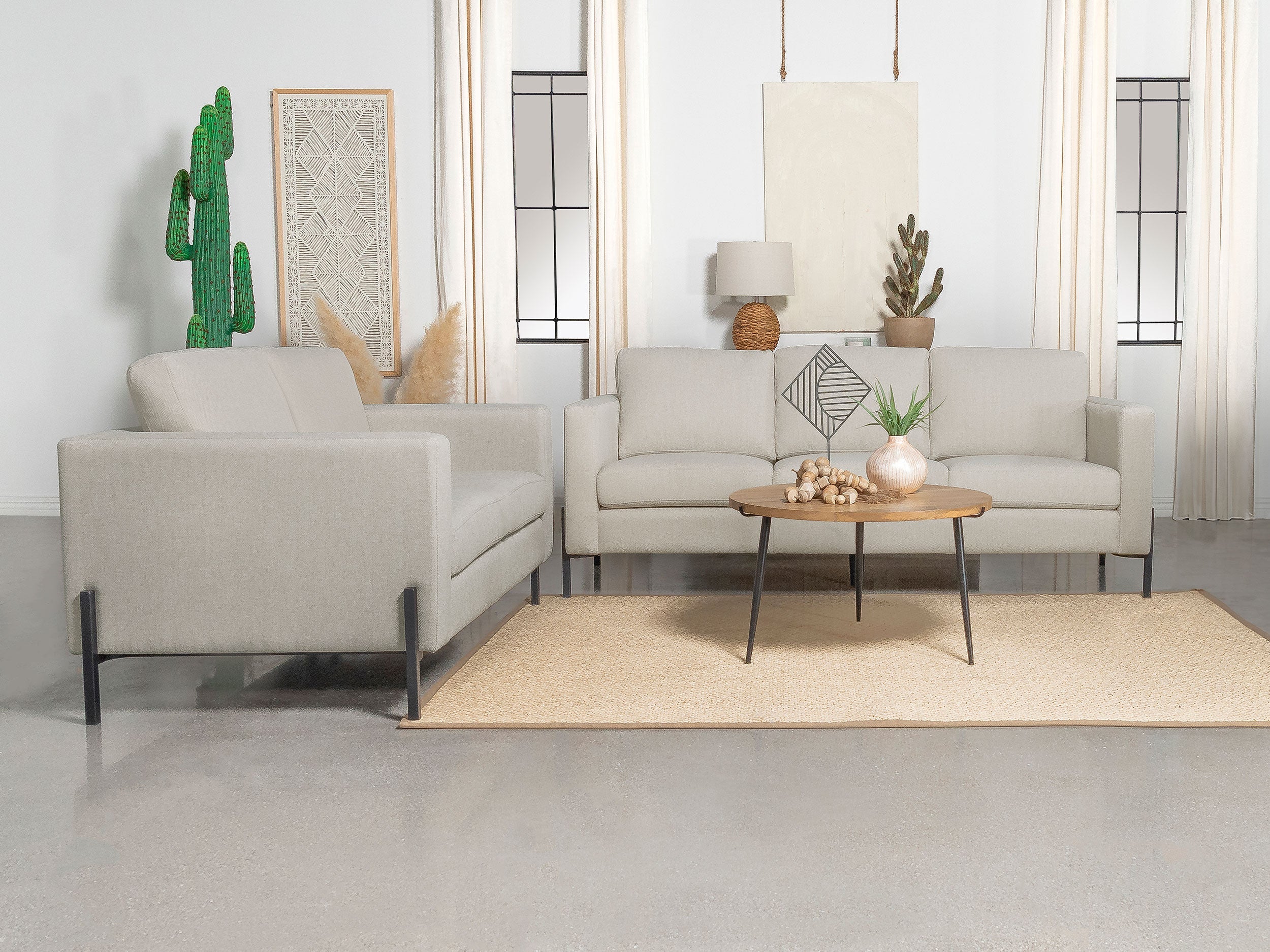 Tilly  Upholstered Track Arm Sofa Set Oatmeal