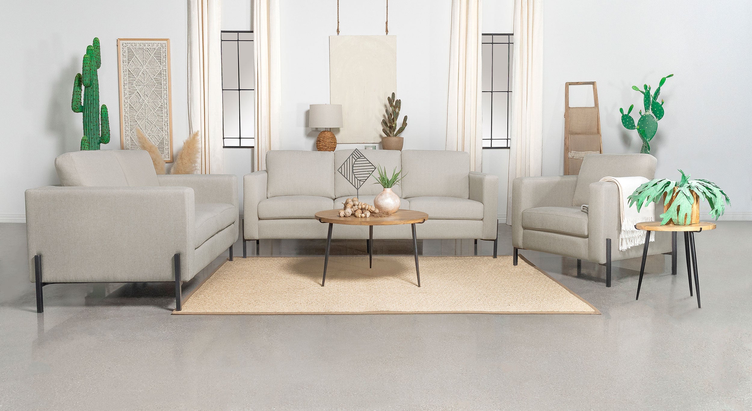 Tilly  Upholstered Track Arm Sofa Set Oatmeal