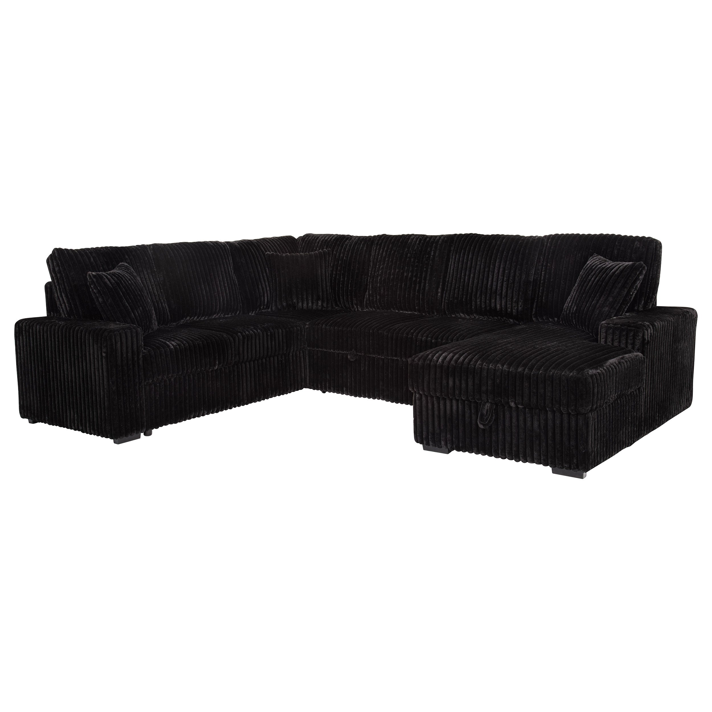 Devonshire Sleeper Sectional Sofa with Storage Chaise, Black