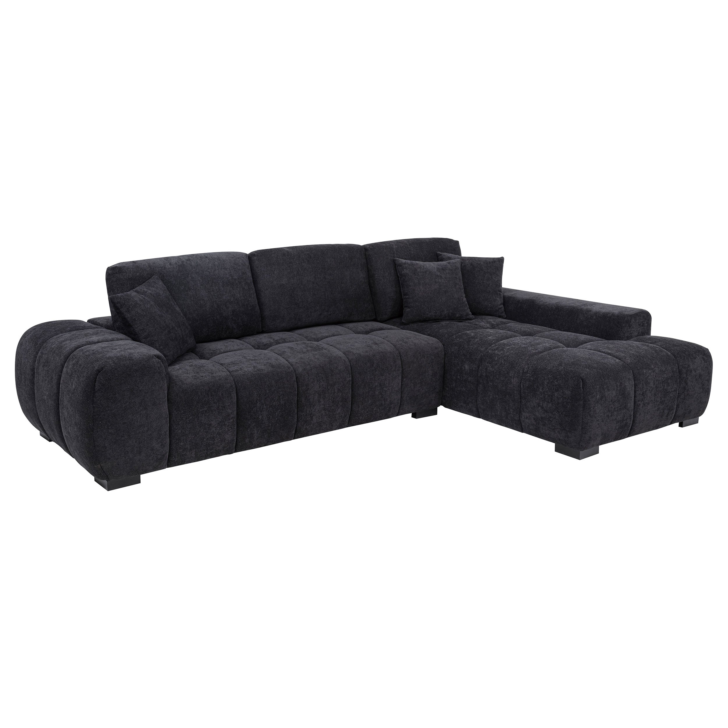 Octavia Fabric Upholstered Track Arm Sectional Sofa Black