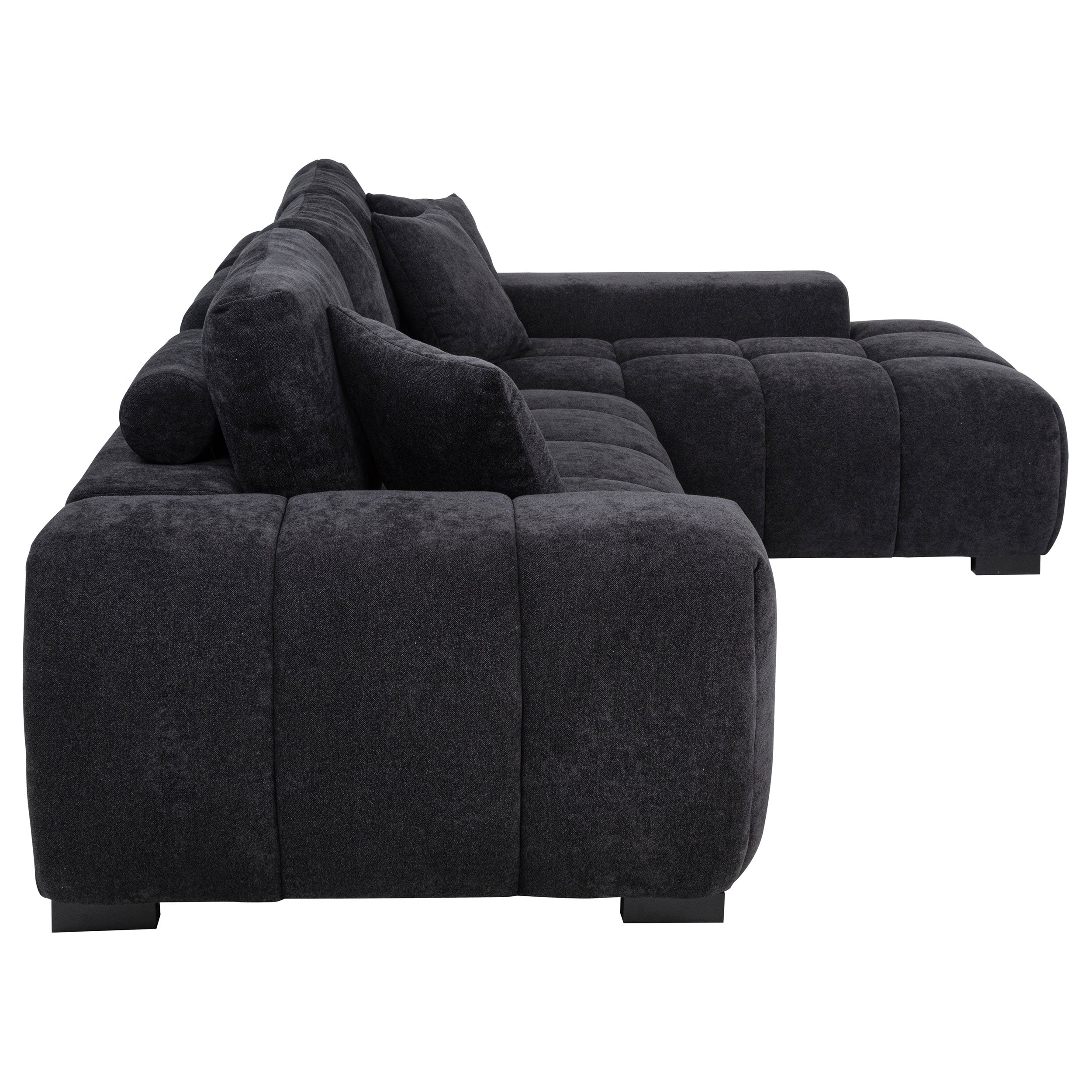 Octavia Fabric Upholstered Track Arm Sectional Sofa Black