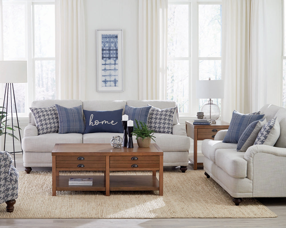 Glenn  Upholstered Sofa Set Light Grey and Blue