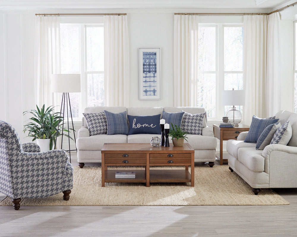 Glenn  Upholstered Sofa Set Light Grey and Blue