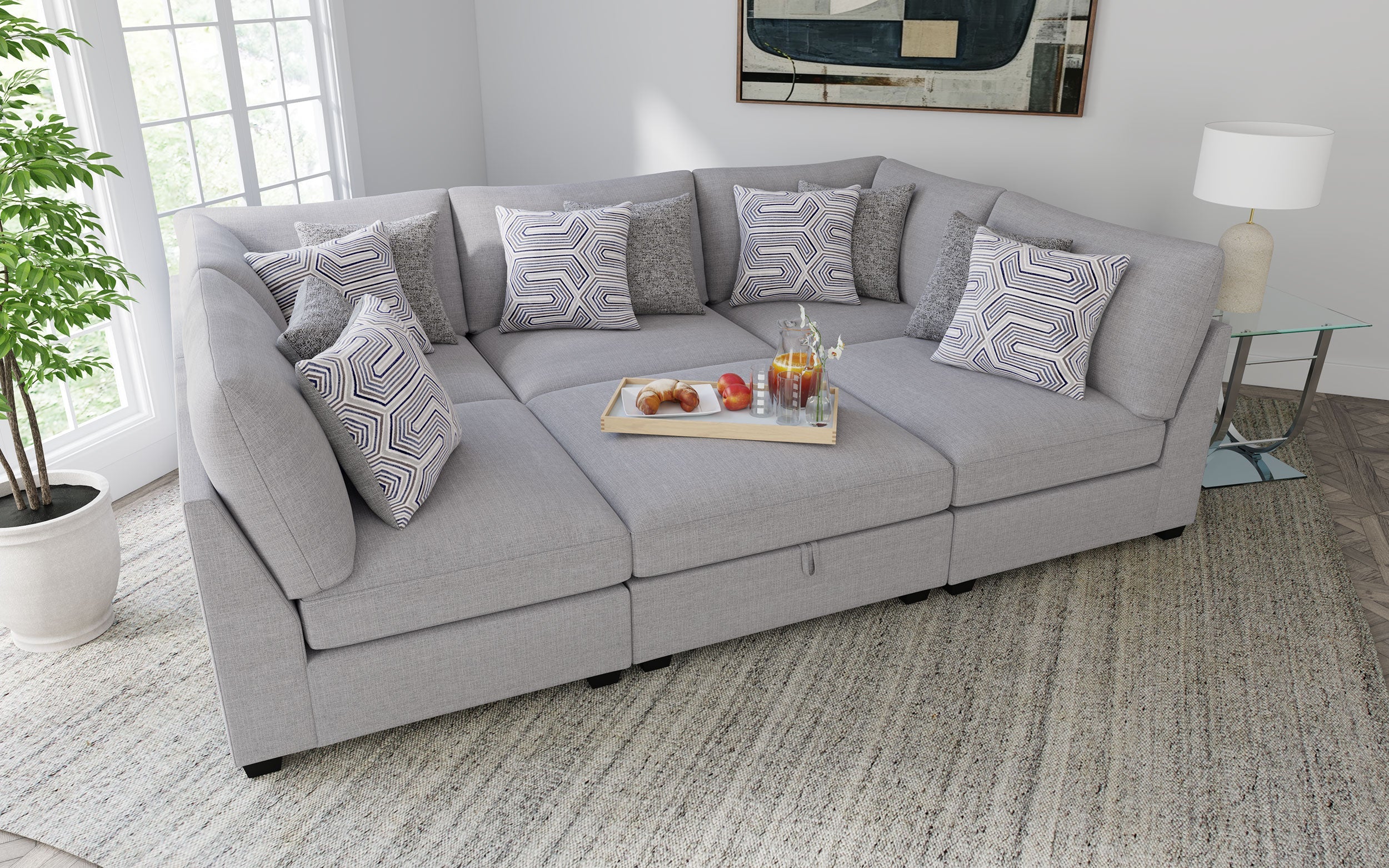 Cambria Upholstered Modular Sectional Sofa Grey