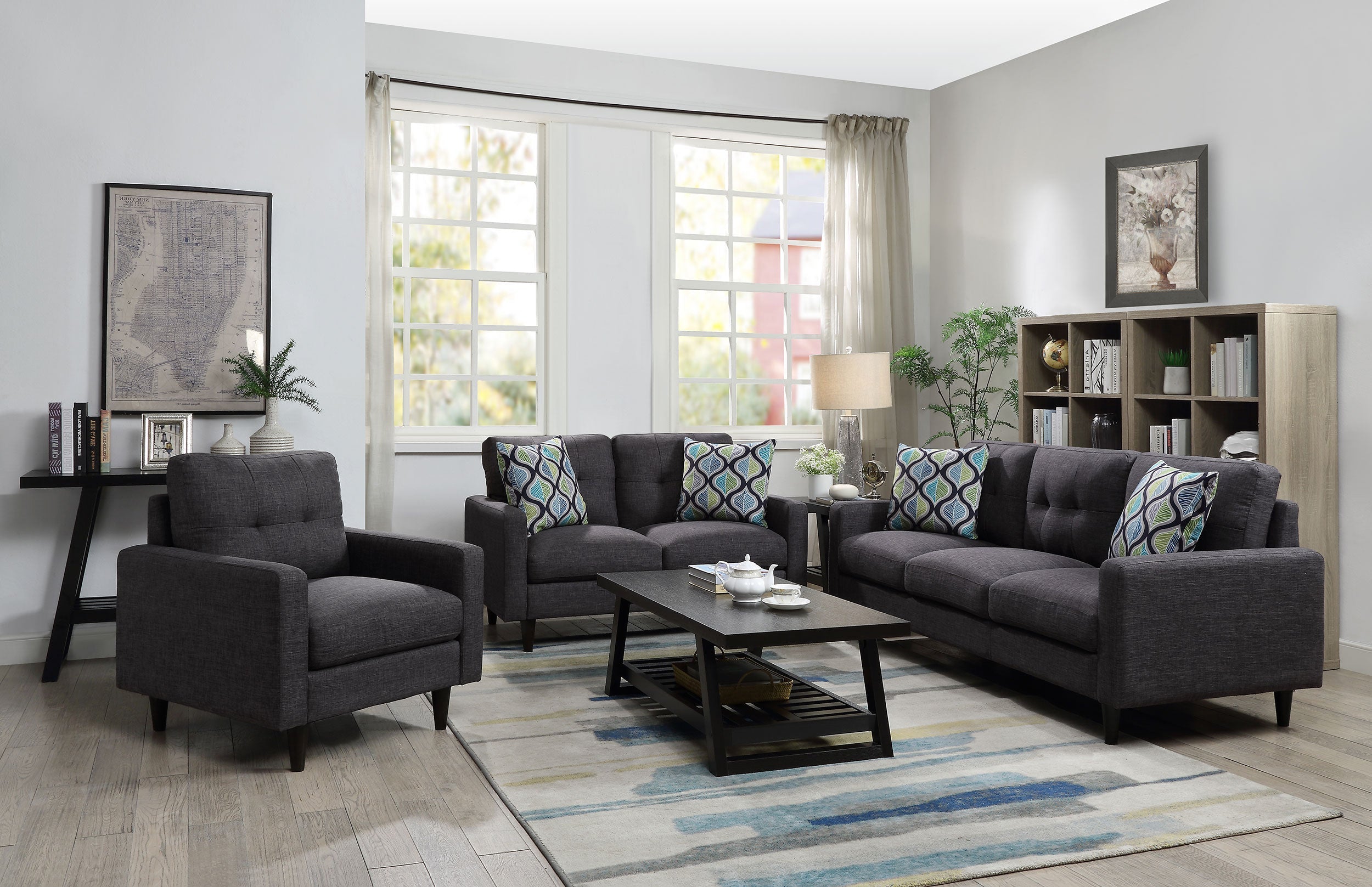 Watsonville  Upholstered Track Arm Sofa Set Grey