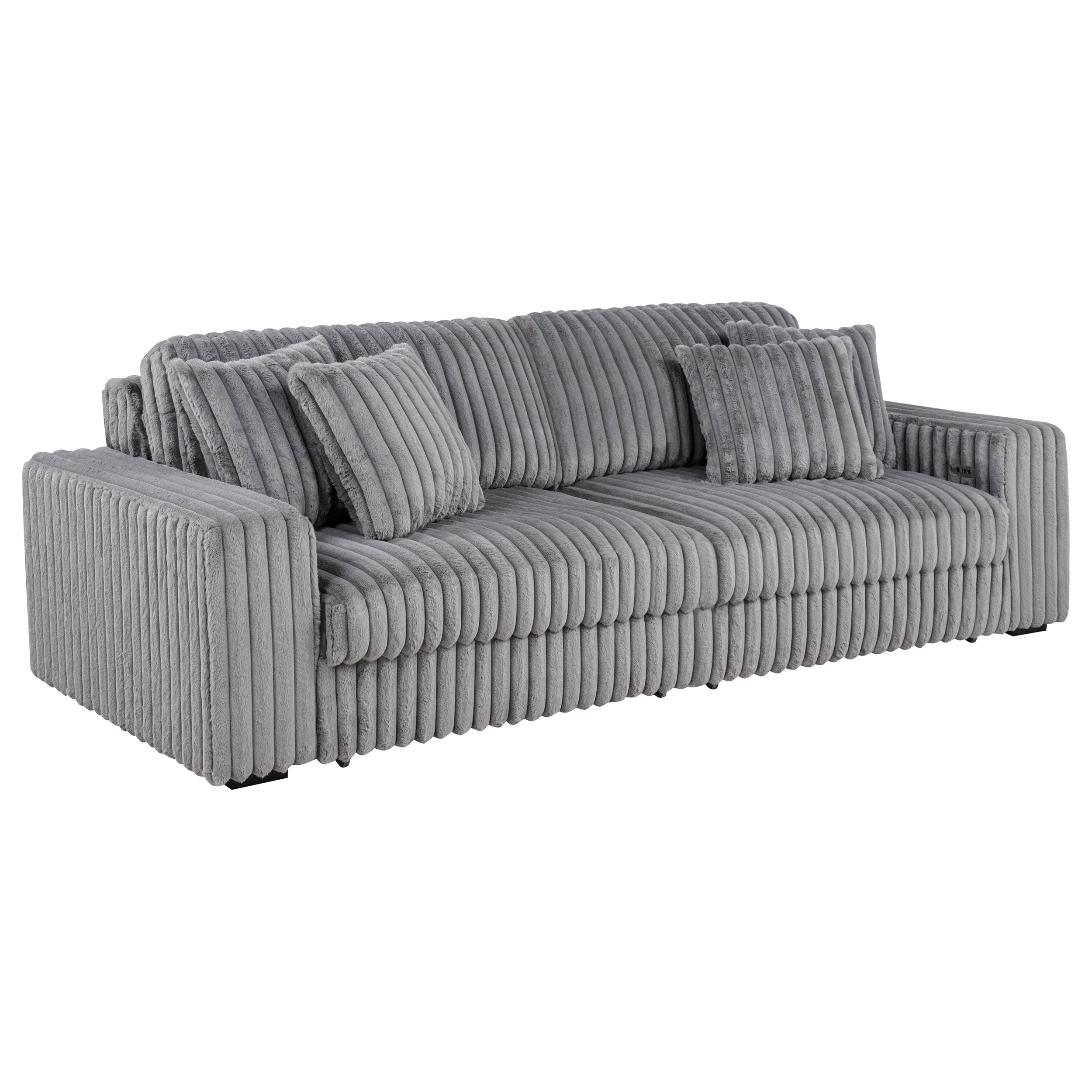 Jacana Corduroy Upholstered Dual Power Chaise Sofa Grey