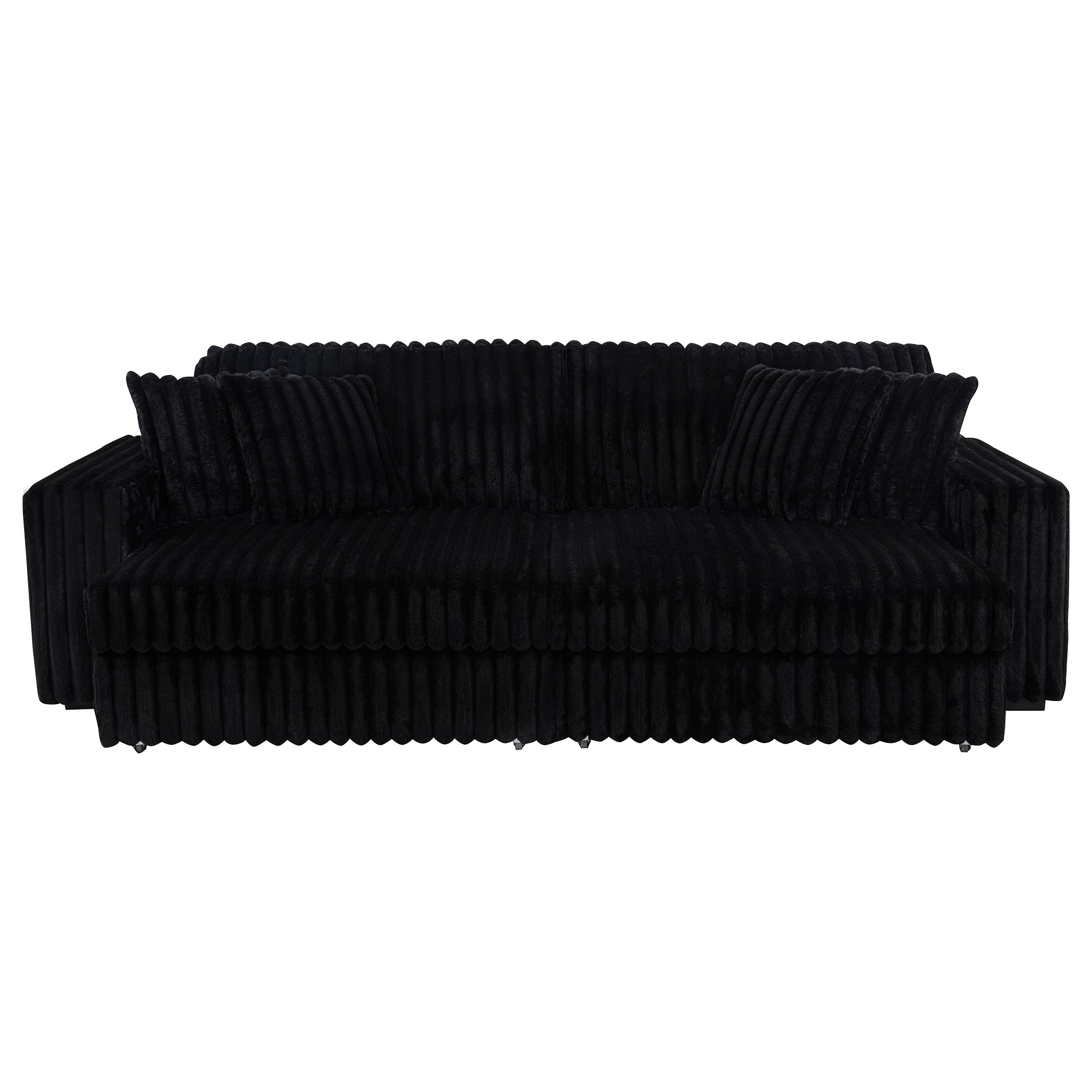 Jacana Corduroy Upholstered Dual Power Chaise Sofa Black