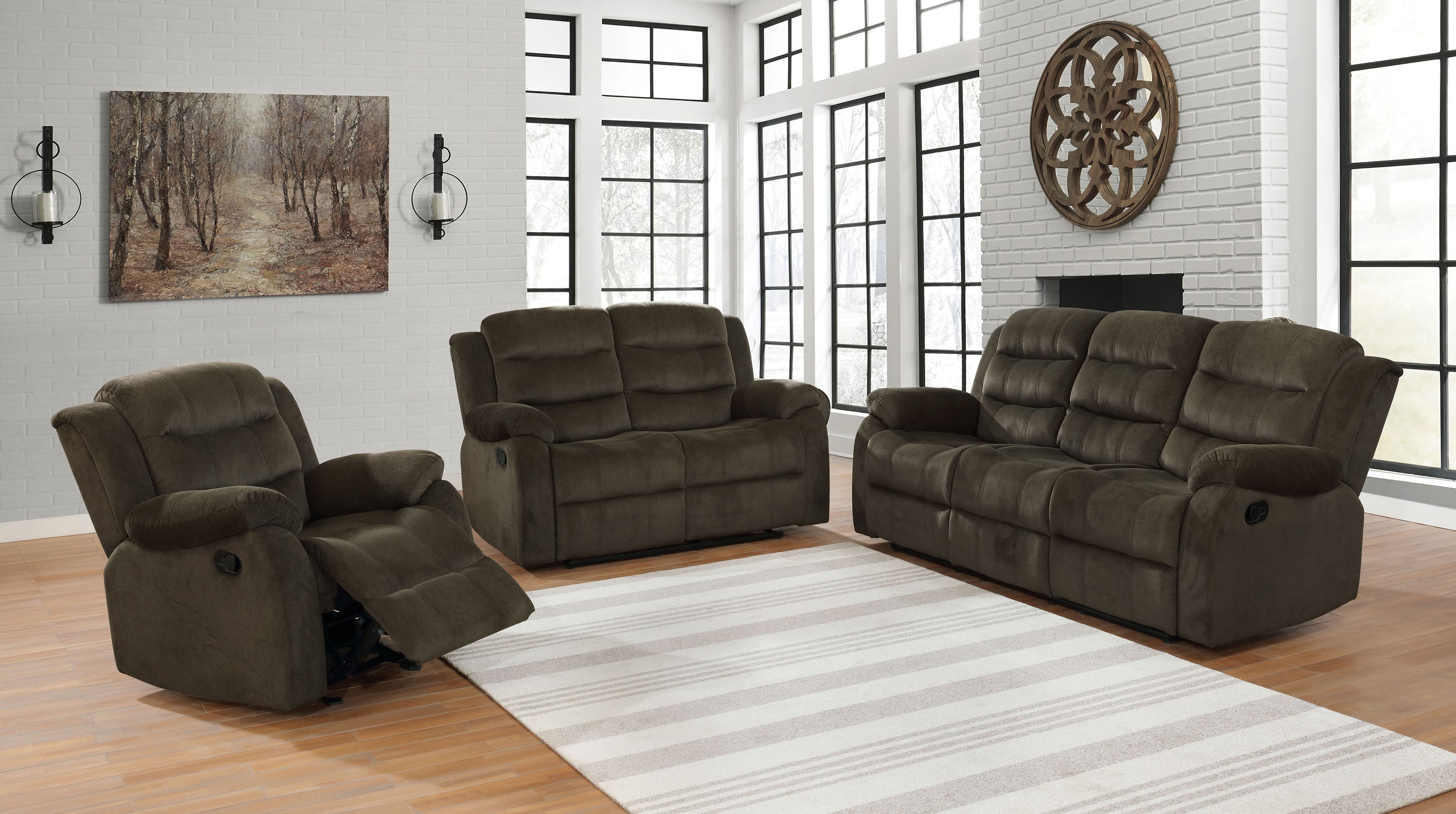 Rodman  Upholstered Reclining Sofa Set Olive Brown