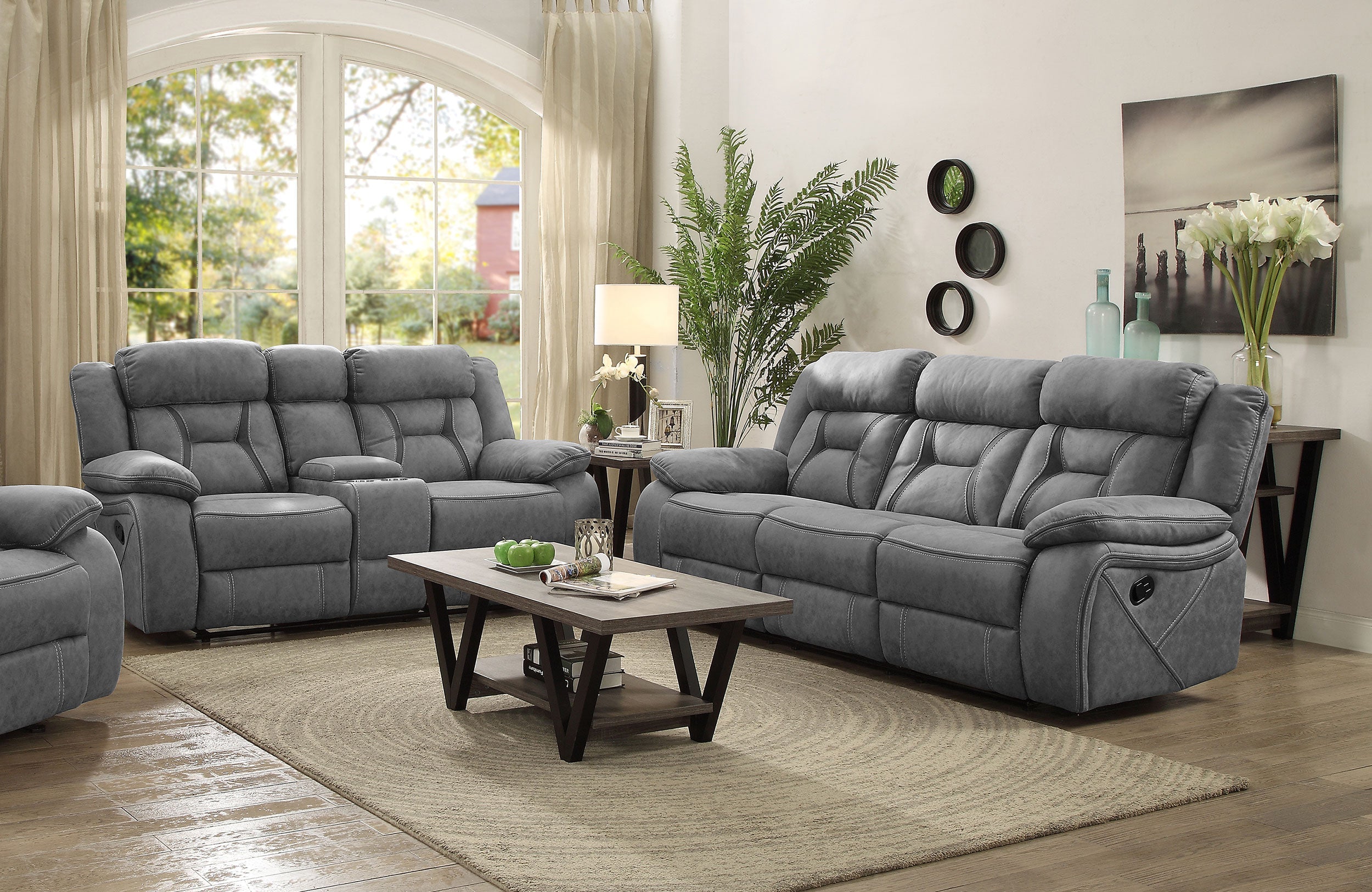 Higgins  Upholstered Motion Reclining Sofa Set Grey