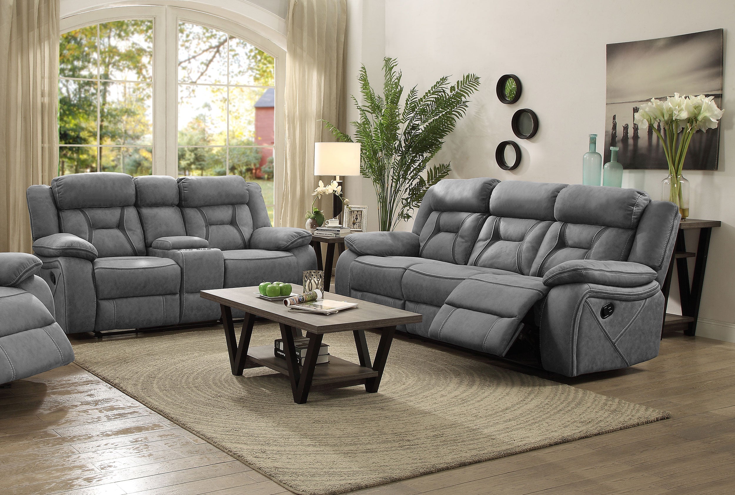 Higgins  Upholstered Motion Reclining Sofa Set Grey