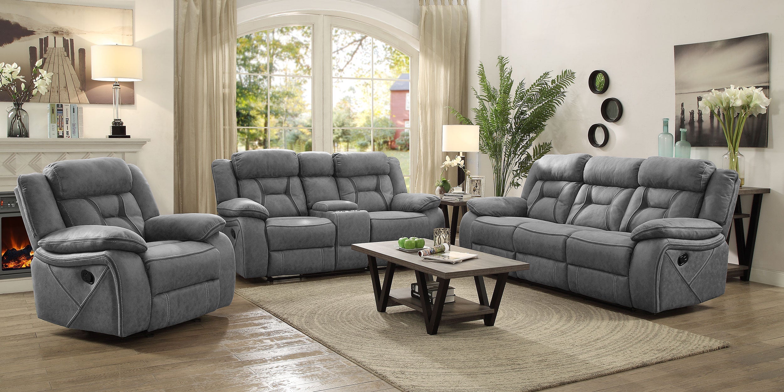 Higgins  Upholstered Motion Reclining Sofa Set Grey