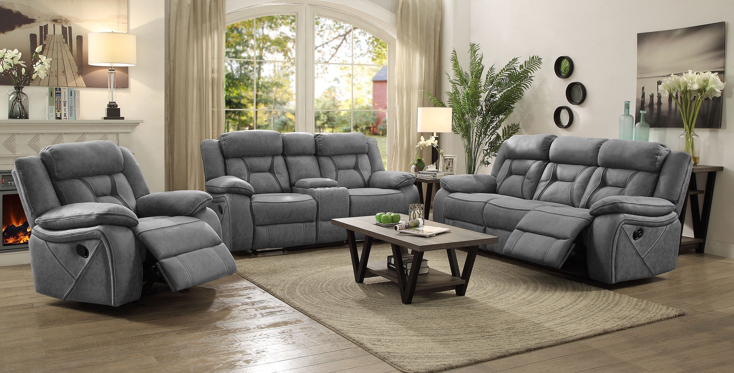 Higgins  Upholstered Motion Reclining Sofa Set Grey