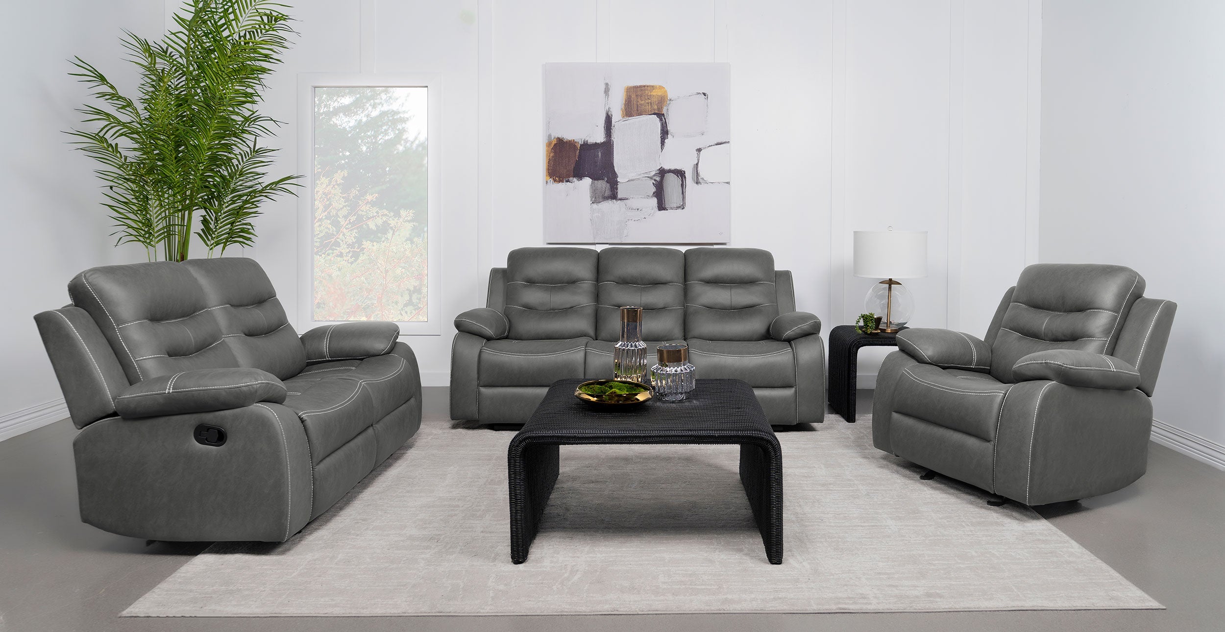 Nova  Upholstered Padded Arm Sofa Set Dark Grey