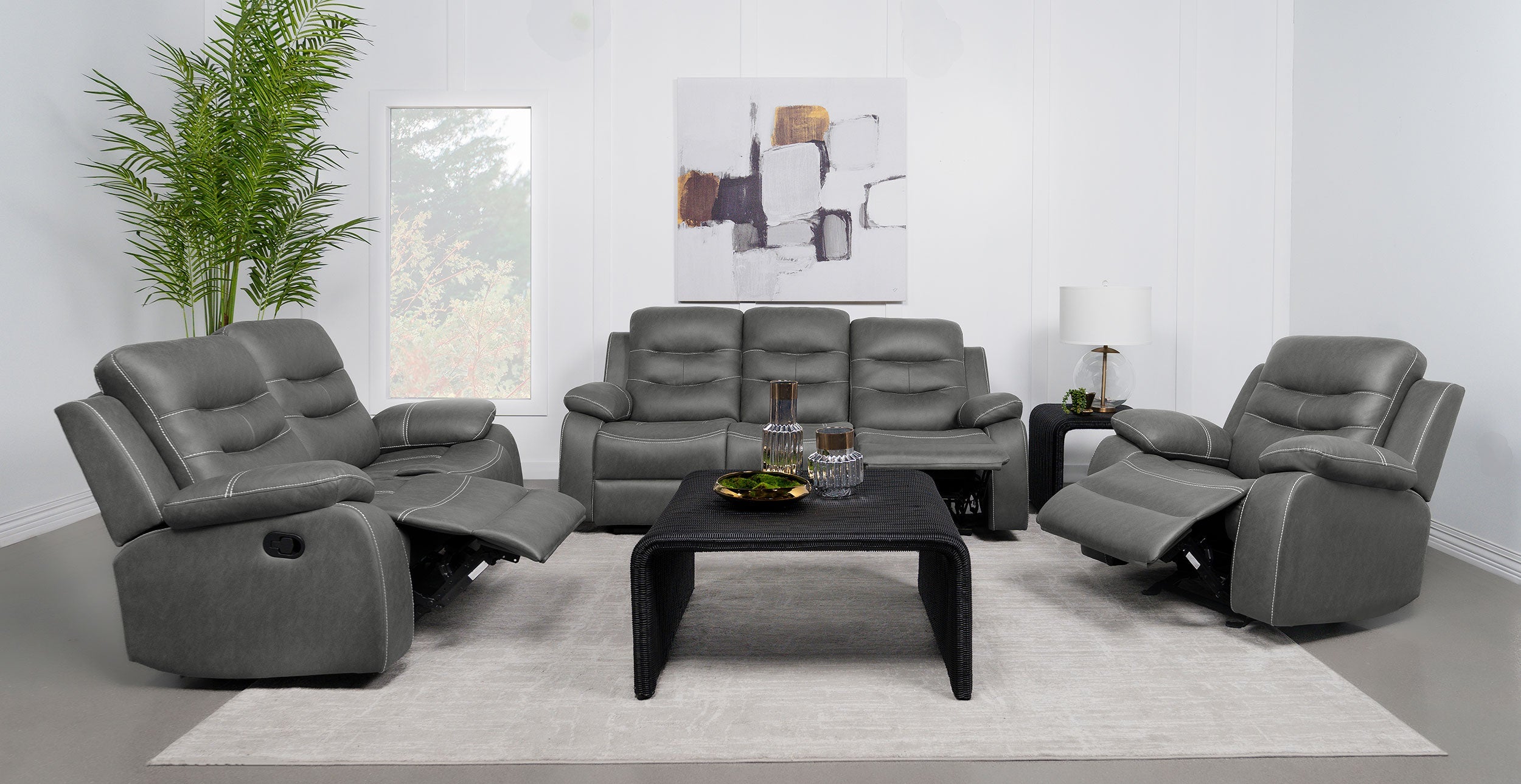Nova  Upholstered Padded Arm Sofa Set Dark Grey