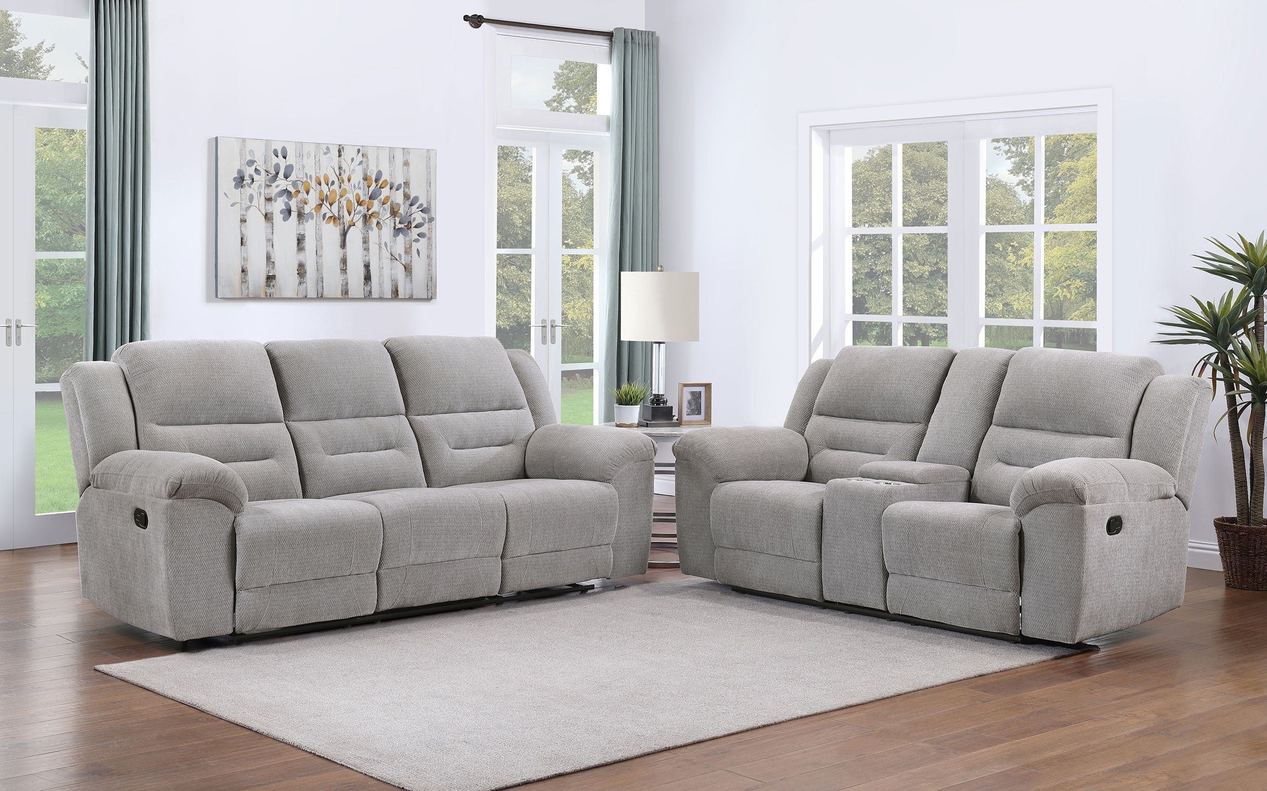 Gilson  Chenille Upholstered Reclining Sofa Set Grey