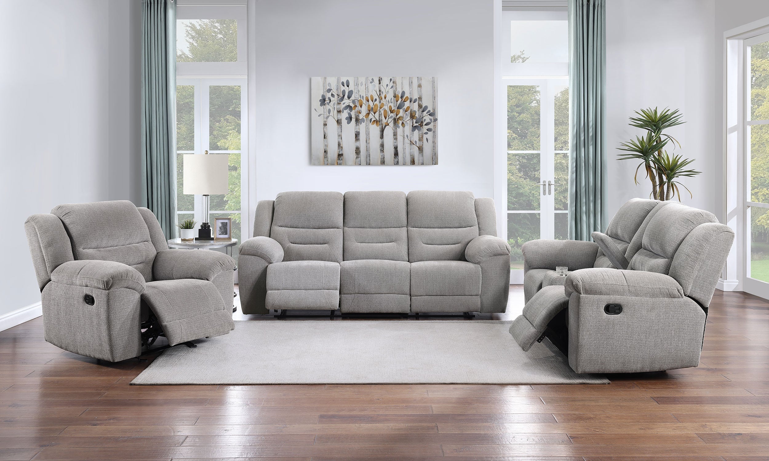 Gilson  Chenille Upholstered Reclining Sofa Set Grey