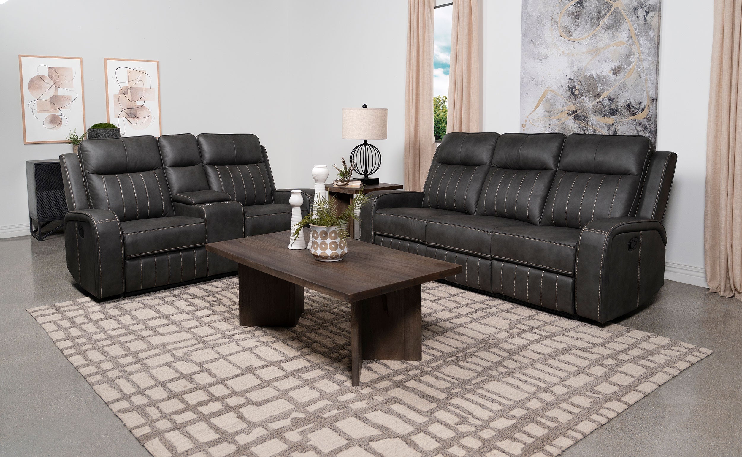 Raelynn  Upholstered Reclining Sofa Set Grey