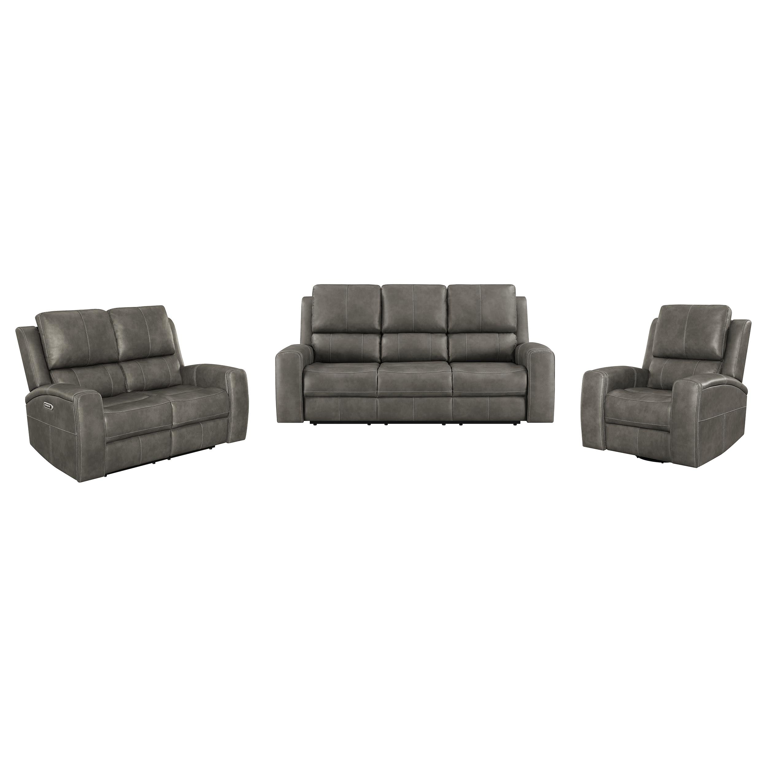 Brickston Triple Power Reclining Sofa Set Charcoal