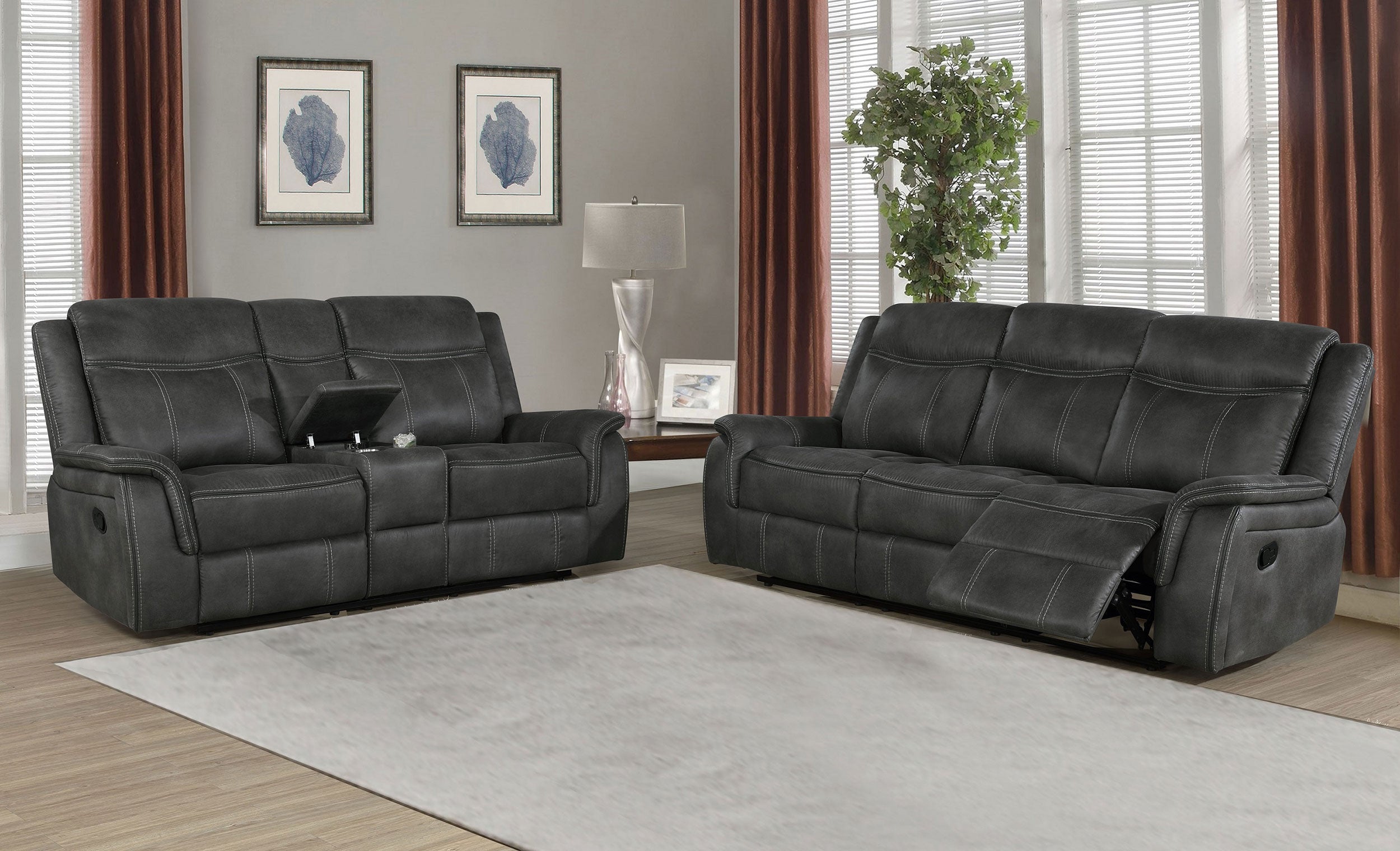 Lawrence  Upholstered Reclining Sofa Set Charcoal