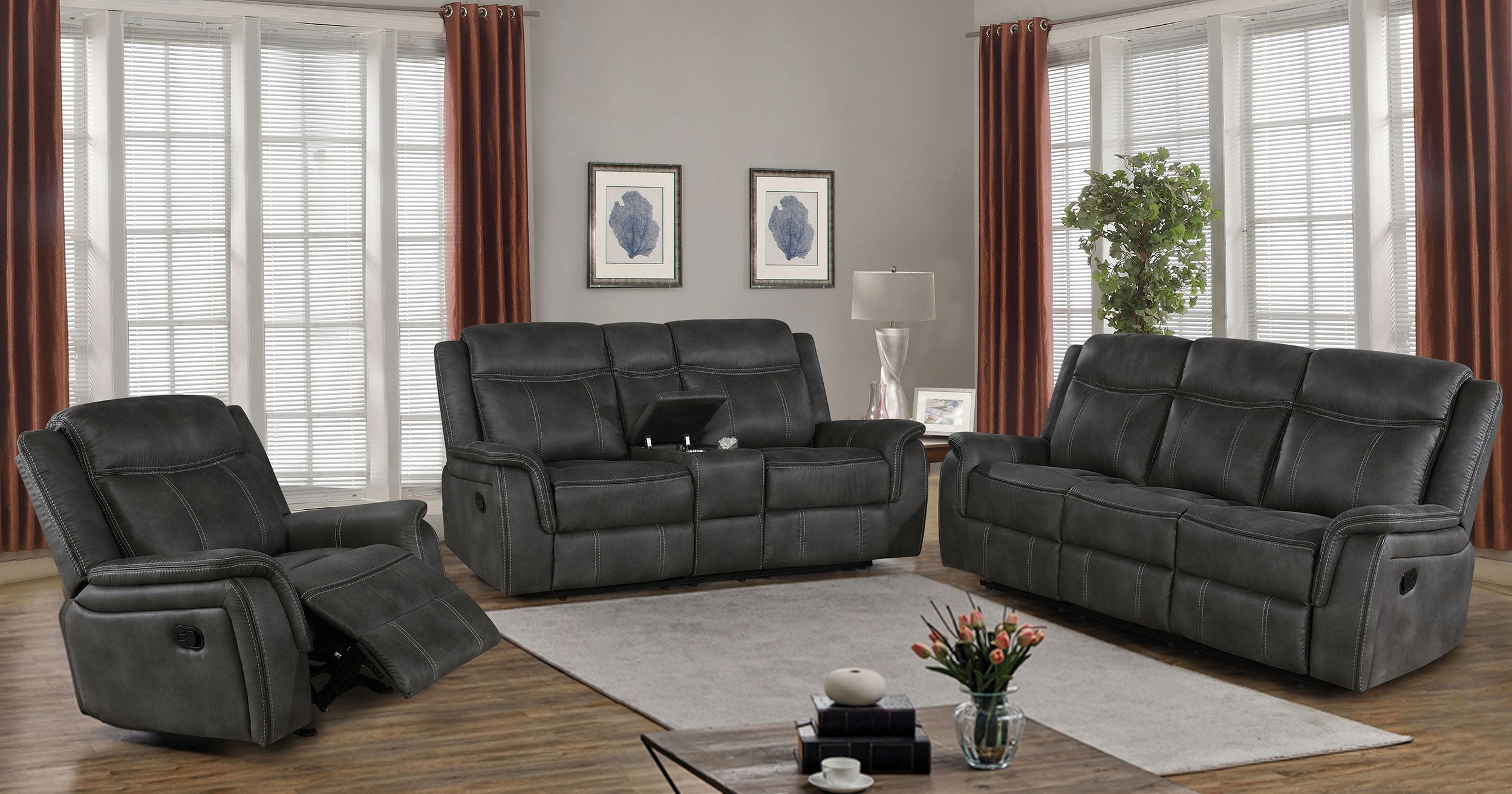 Lawrence  Upholstered Reclining Sofa Set Charcoal