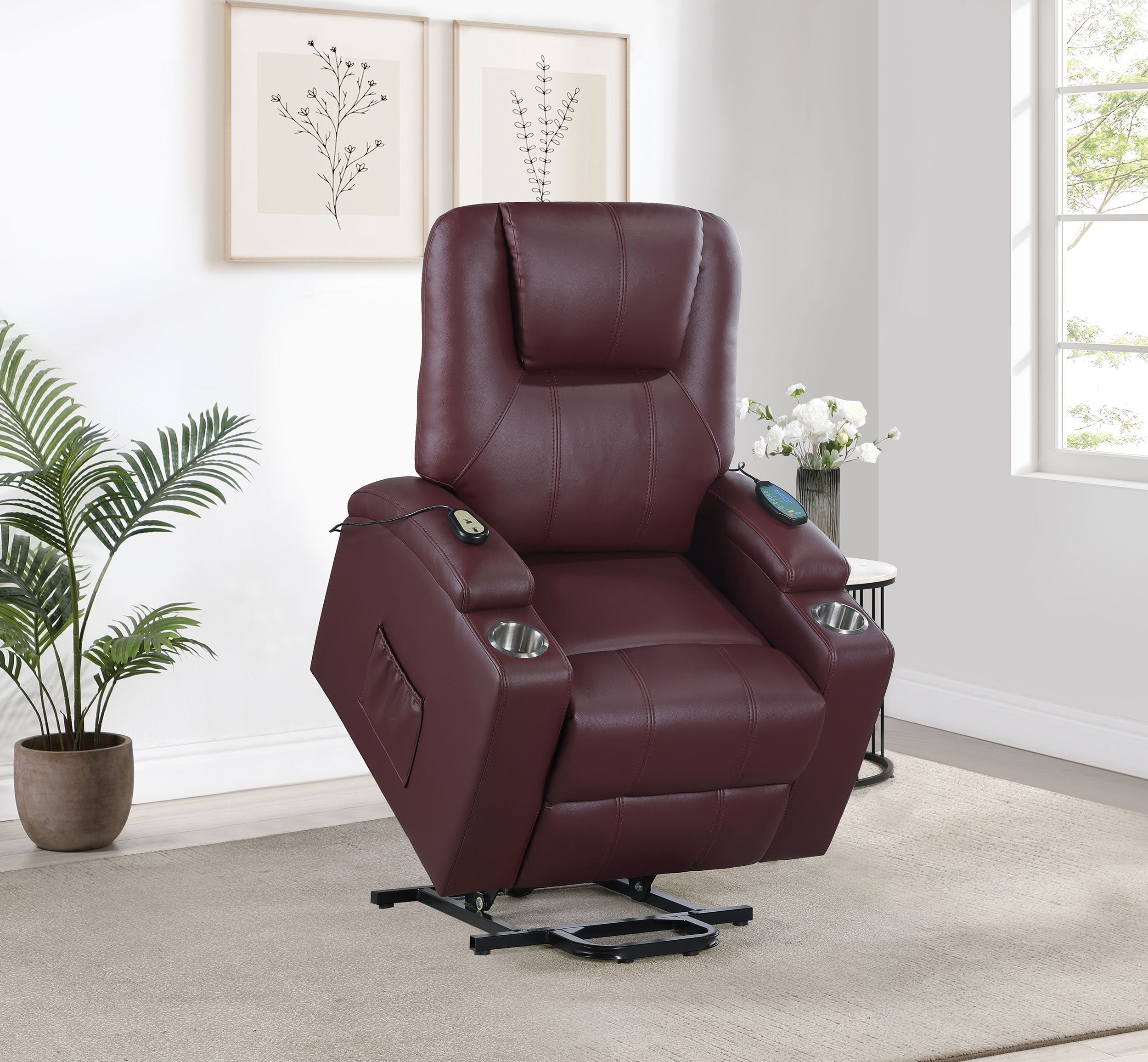 Armstrong Upholstered Power Lift Massage Recliner Black