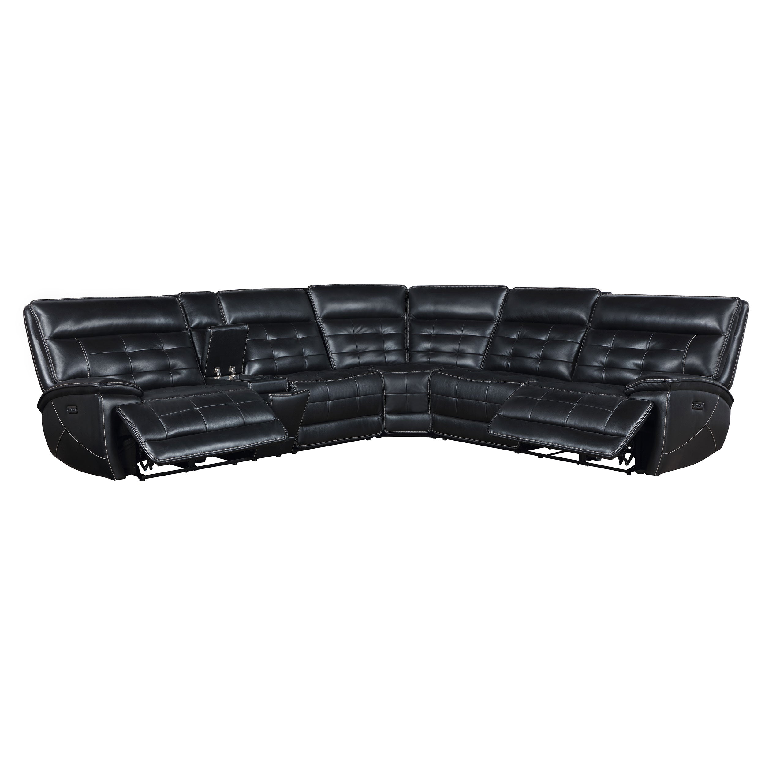 Hewitt Leather Upholstered Power Reclining Sectional Sofa, Black